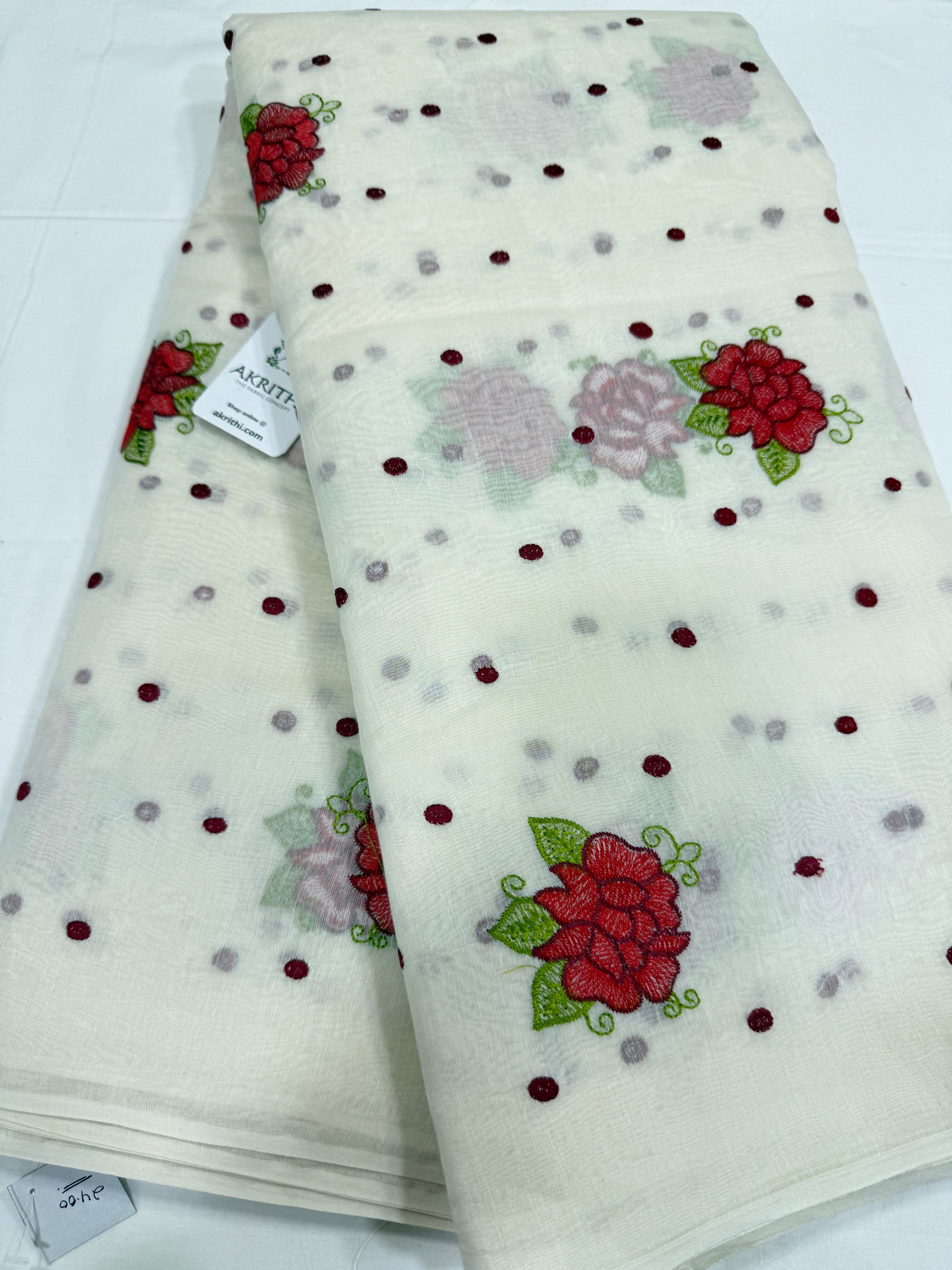 MUL CHANDERI EMBROIDERED FABRIC