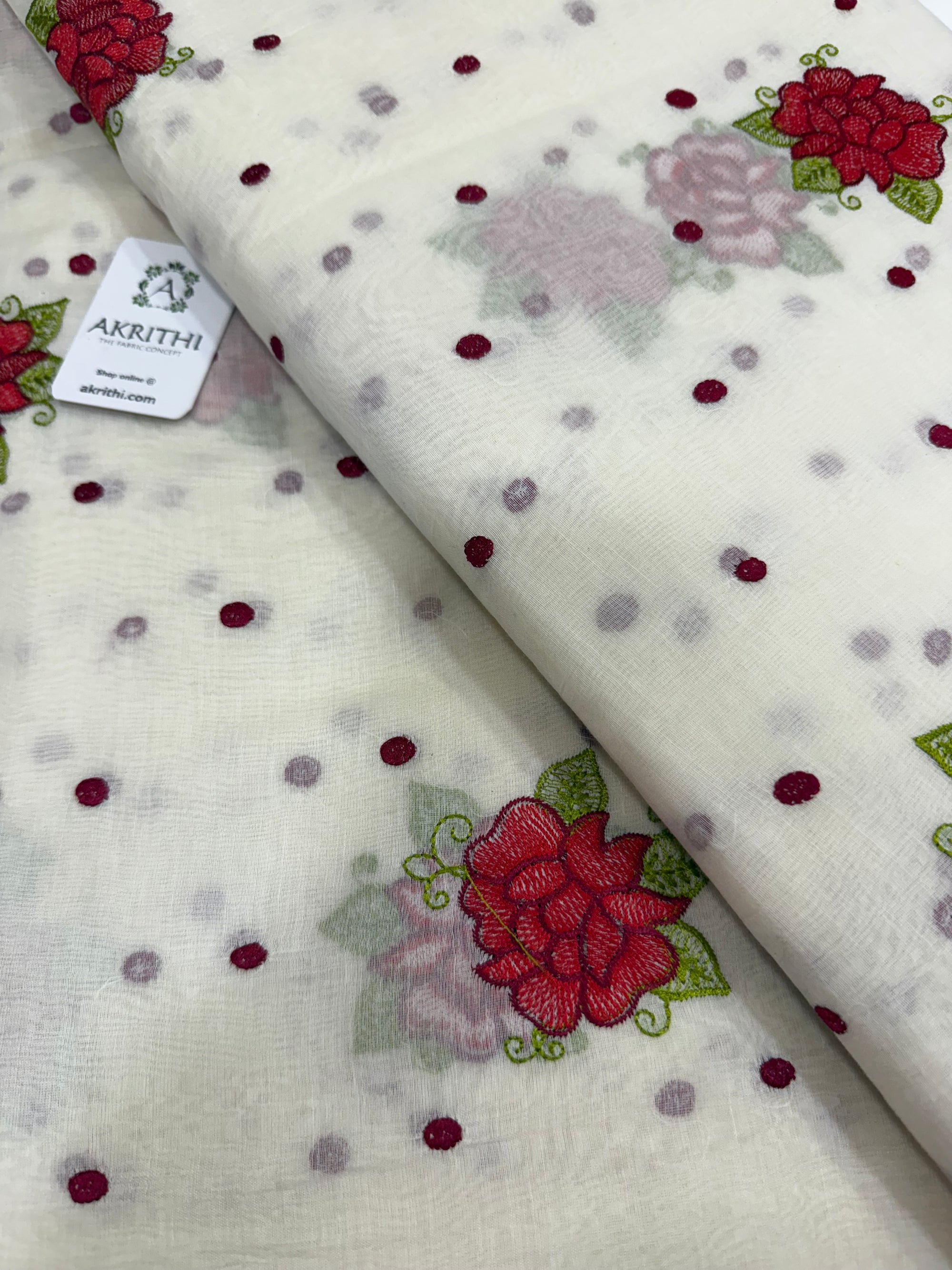 MUL CHANDERI EMBROIDERED FABRIC