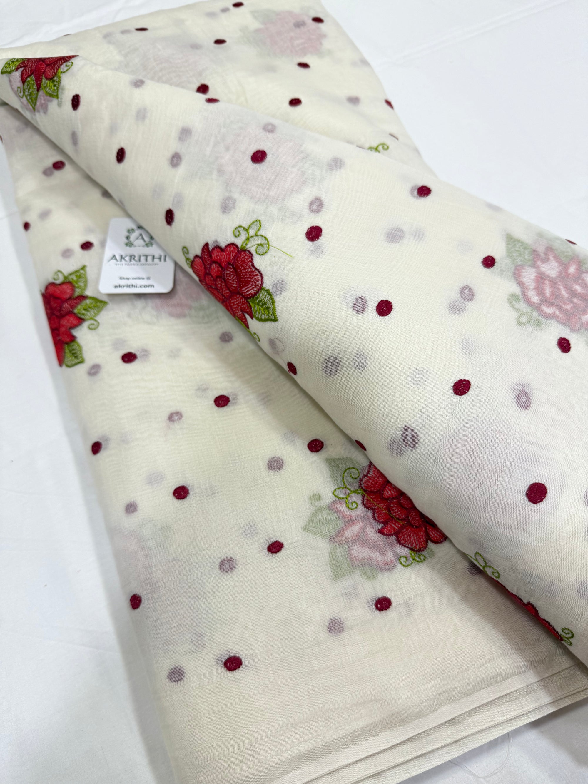 MUL CHANDERI EMBROIDERED FABRIC