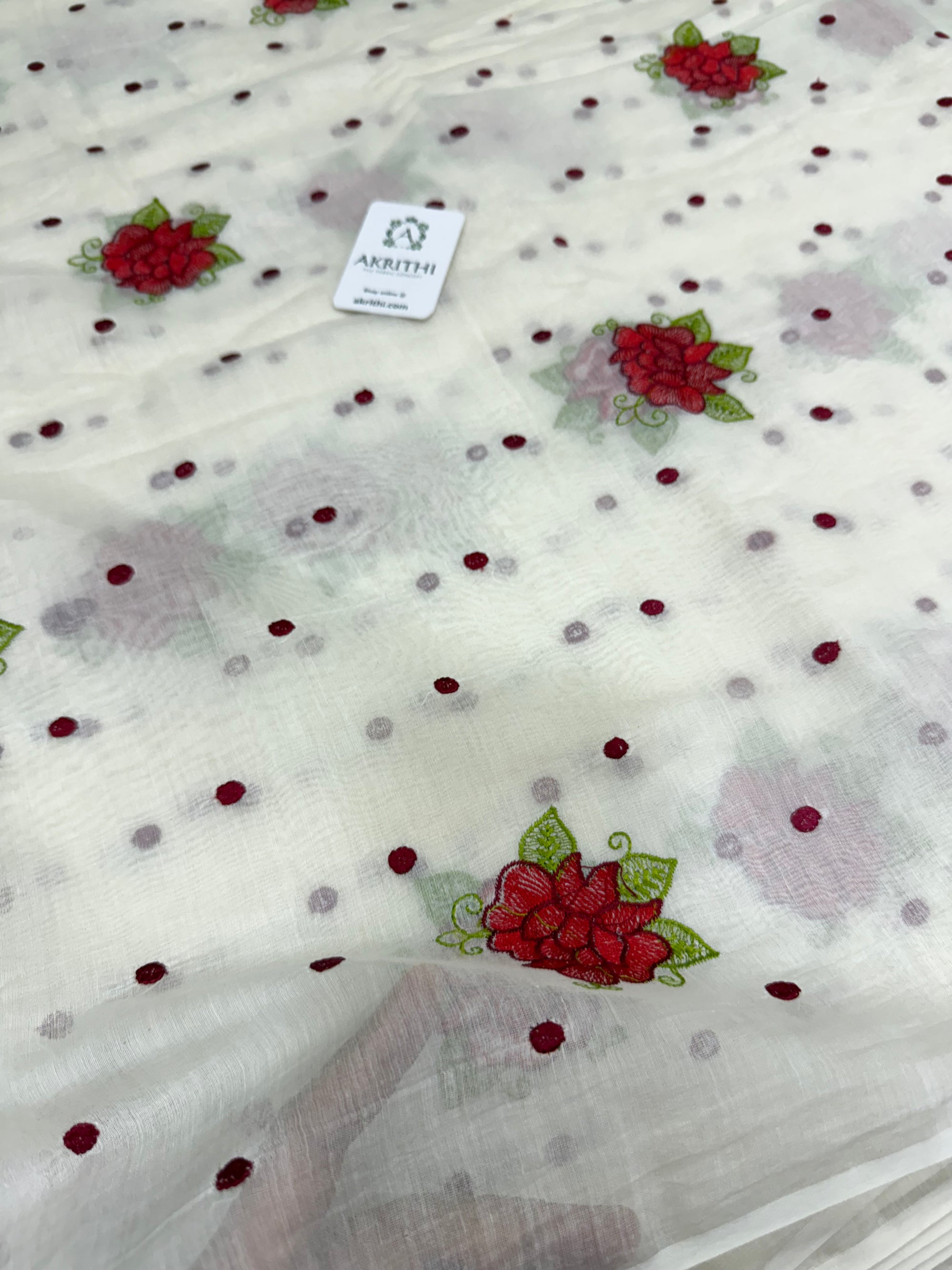 MUL CHANDERI EMBROIDERED FABRIC