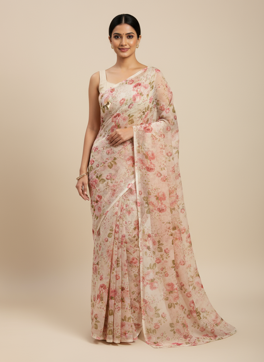 Digital floral printed chiffon fabric