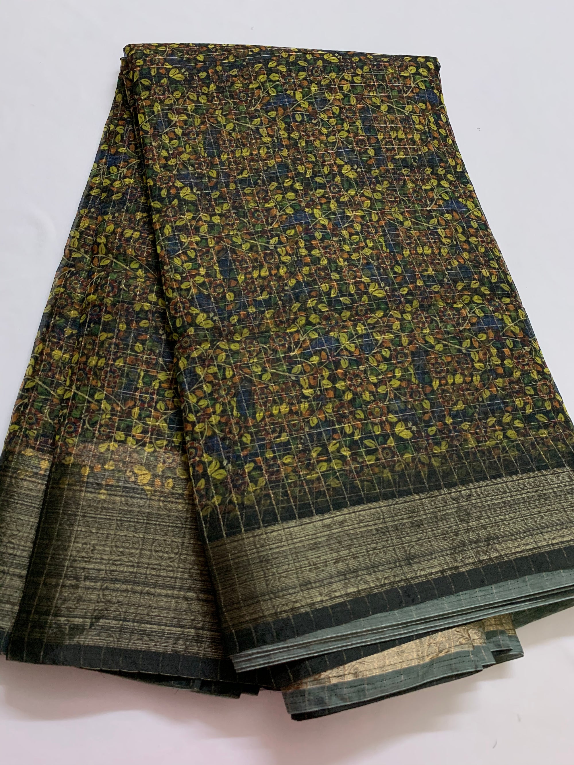 Printed organza with border and zari checks