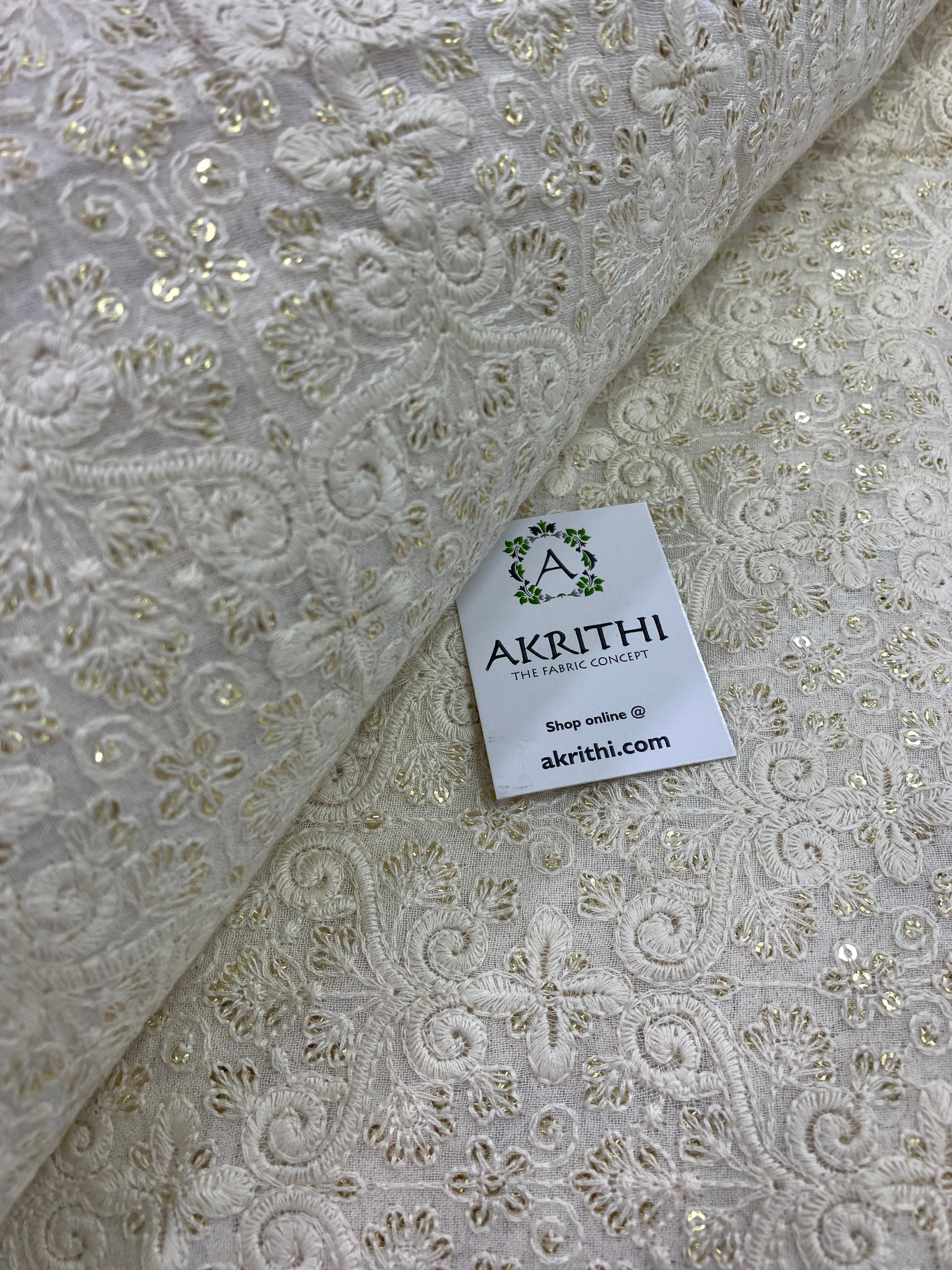 Embroidery on dyeable pure georgette fabric 80 cms cut