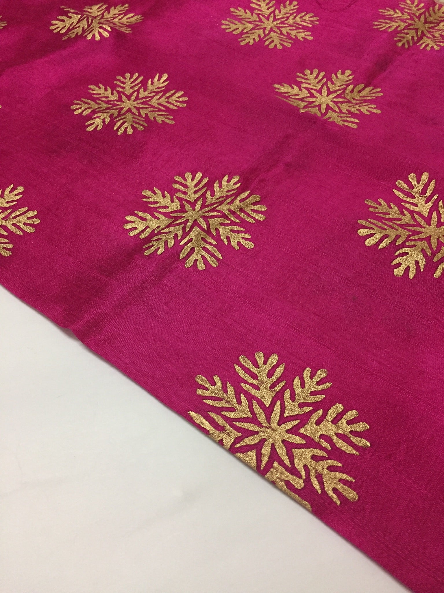 Dupion pure raw silk half and half saree with block print