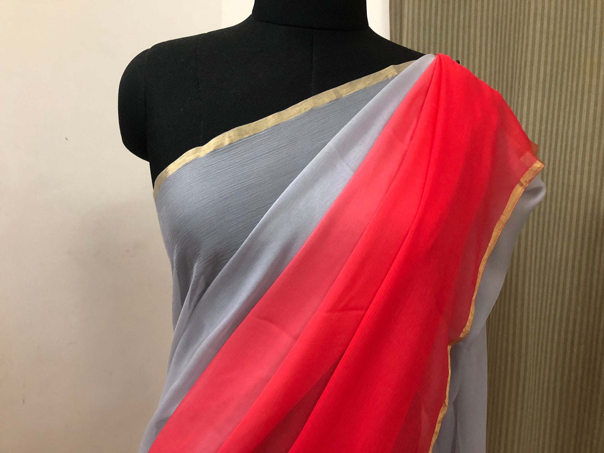 Multi shaded pure silk chiffon saree
