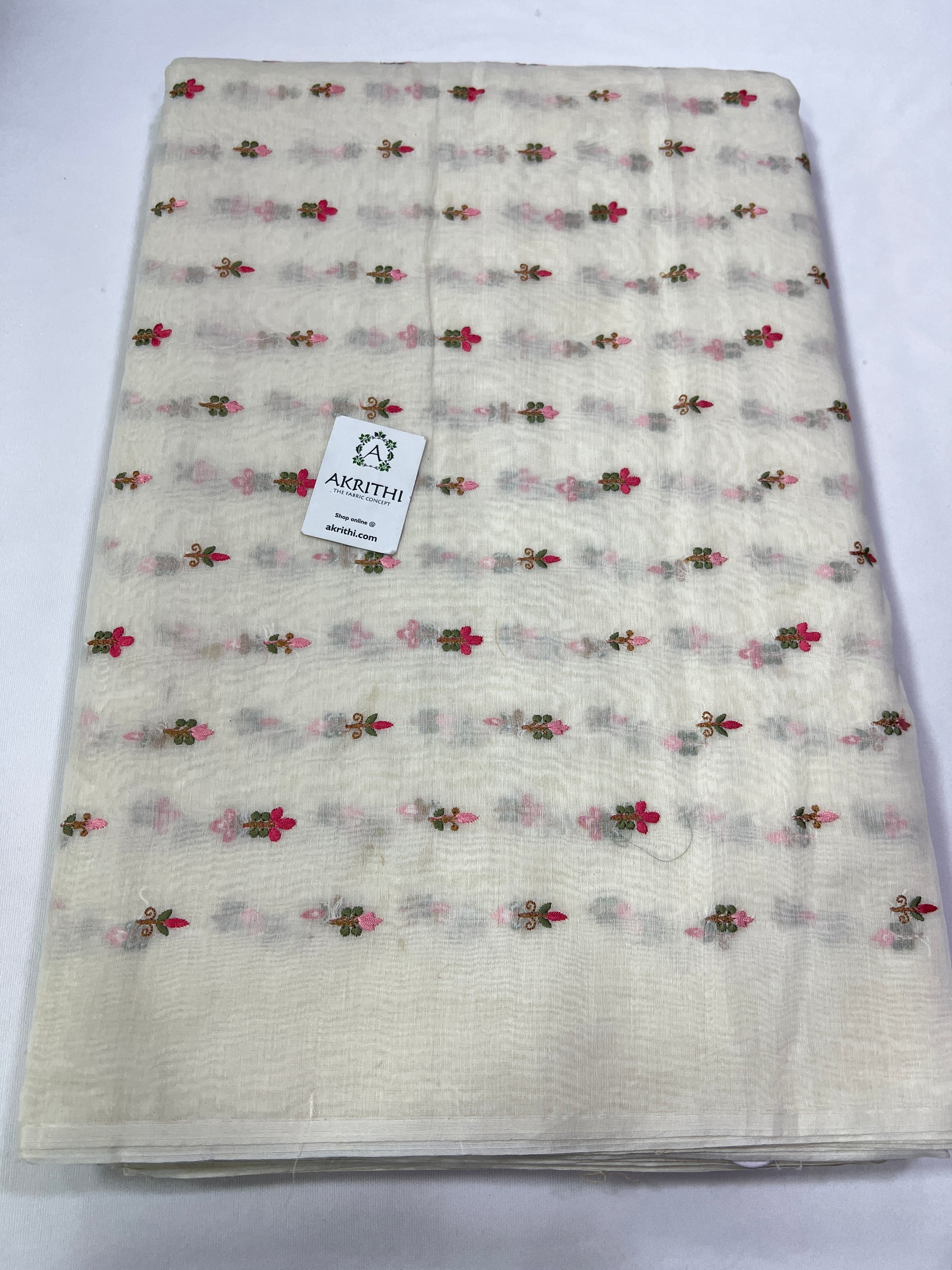 HANDLOOM MUL CHANDERI EMBROIDERED FABRIC