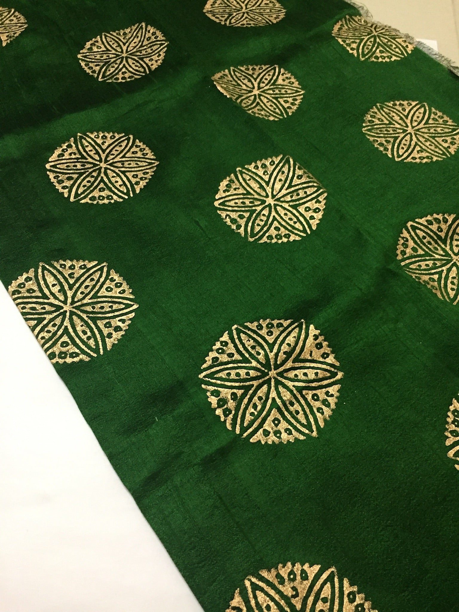 Dupion pure raw silk half and half saree with block print