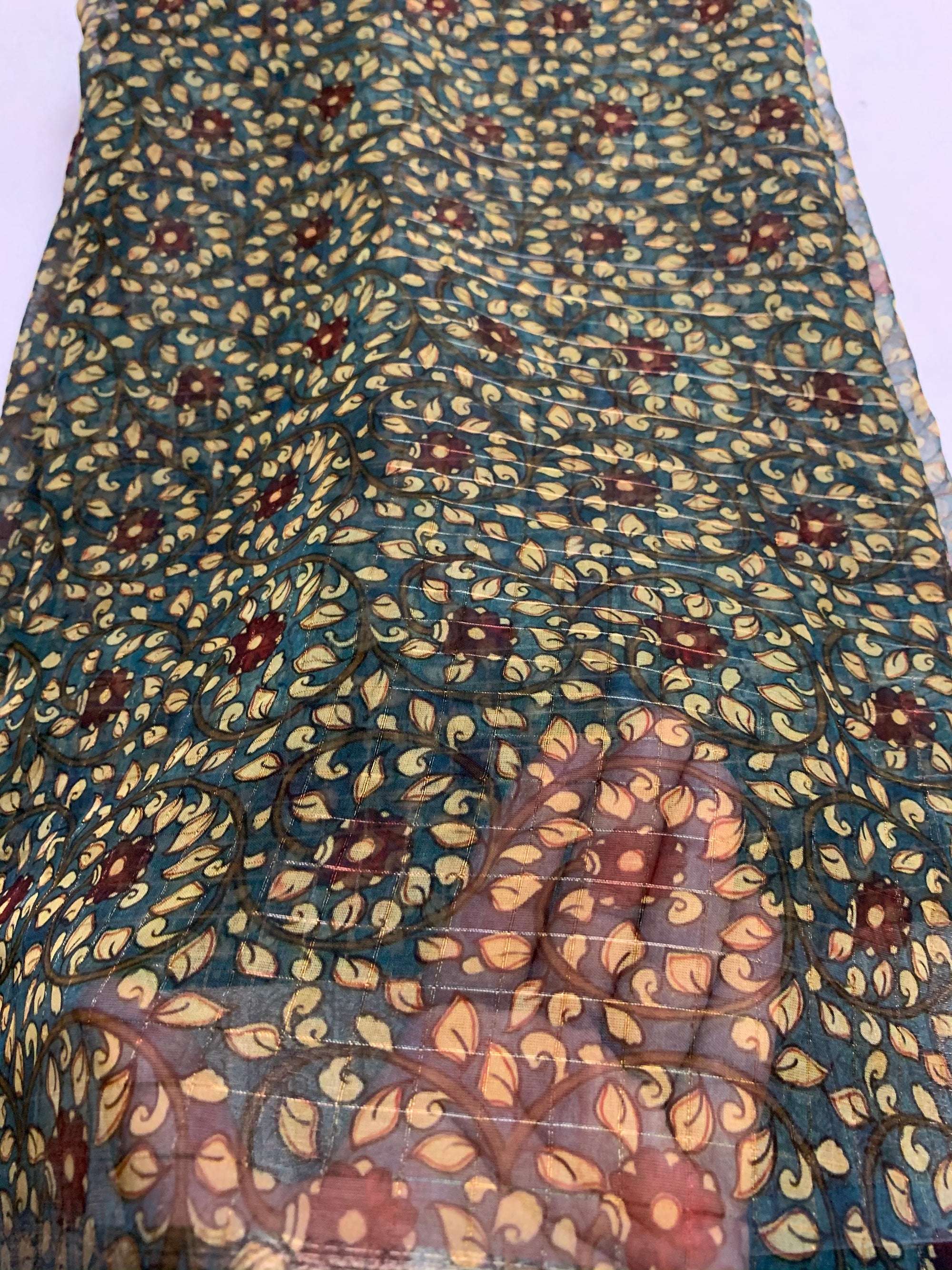 Printed organza with border and zari checks