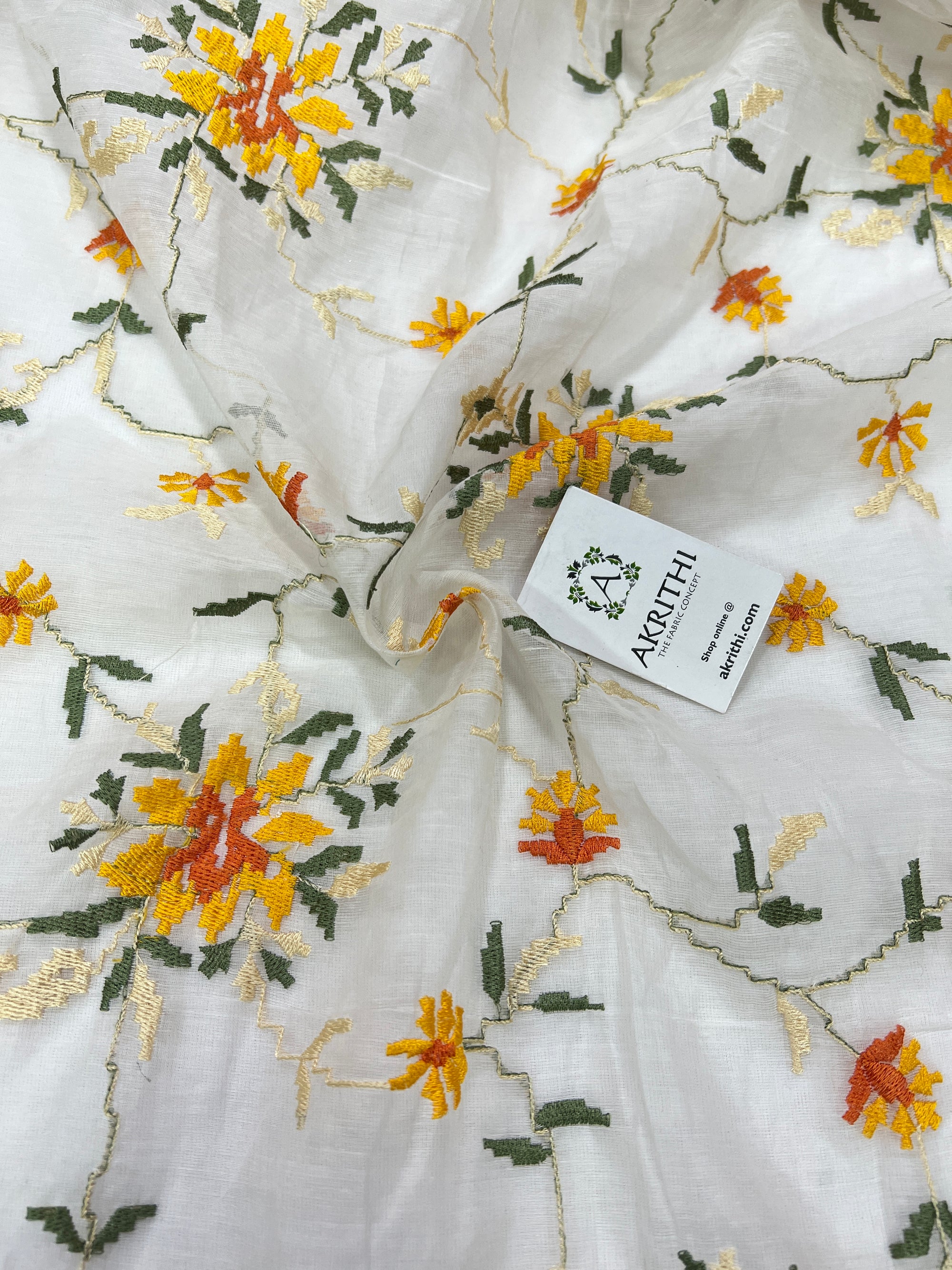 HANDLOOM MUL CHANDERI EMBROIDERED FABRIC