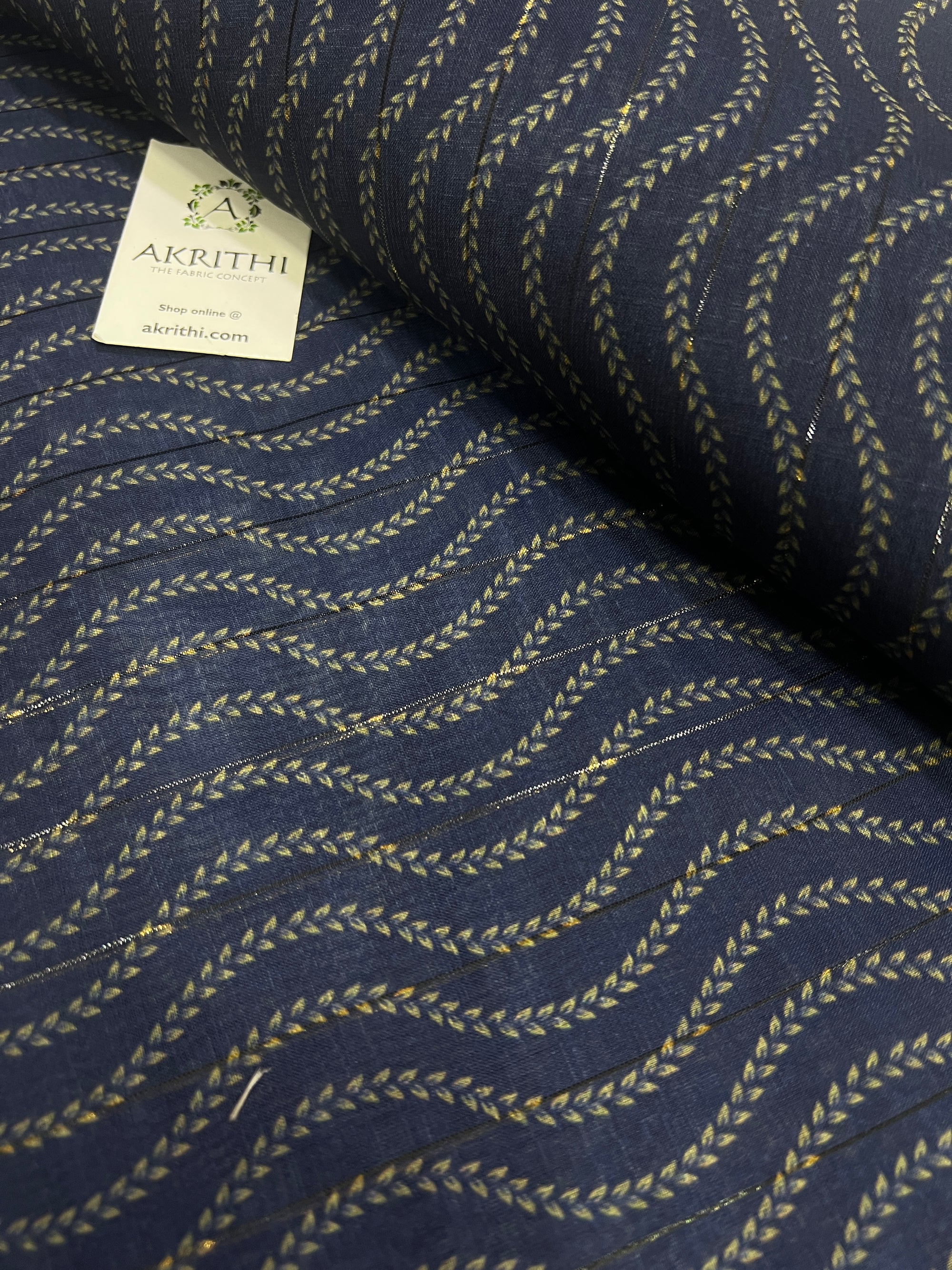 Digital printed munga cotton fabric with Zari lines