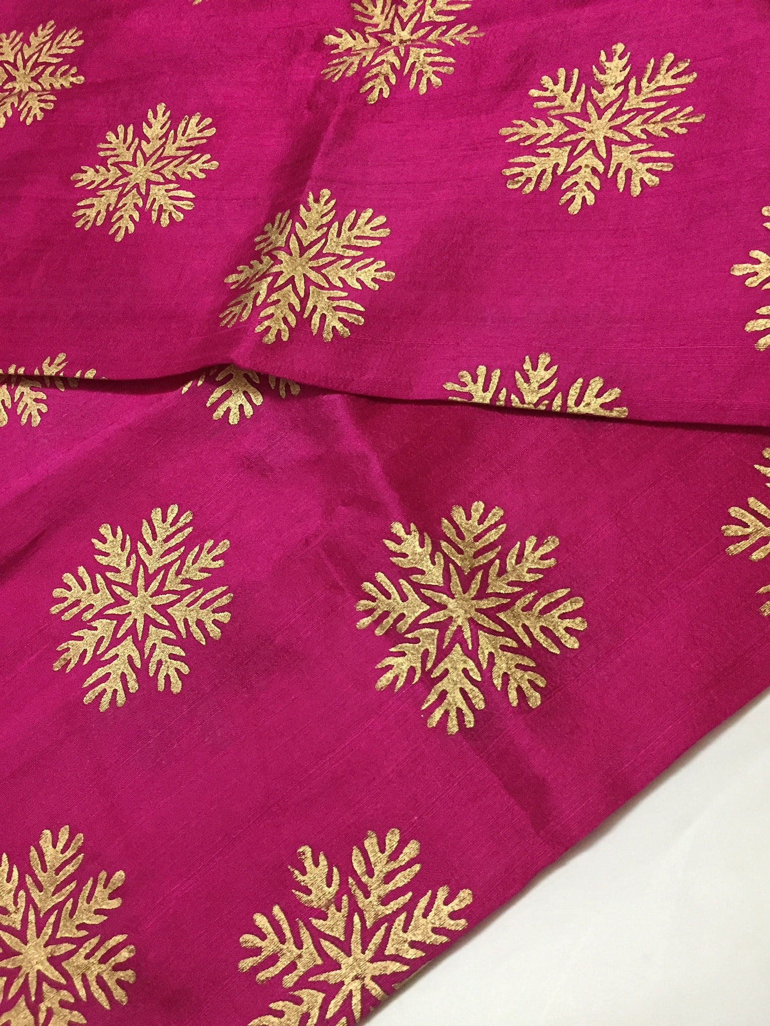 Dupion pure raw silk half and half saree with block print