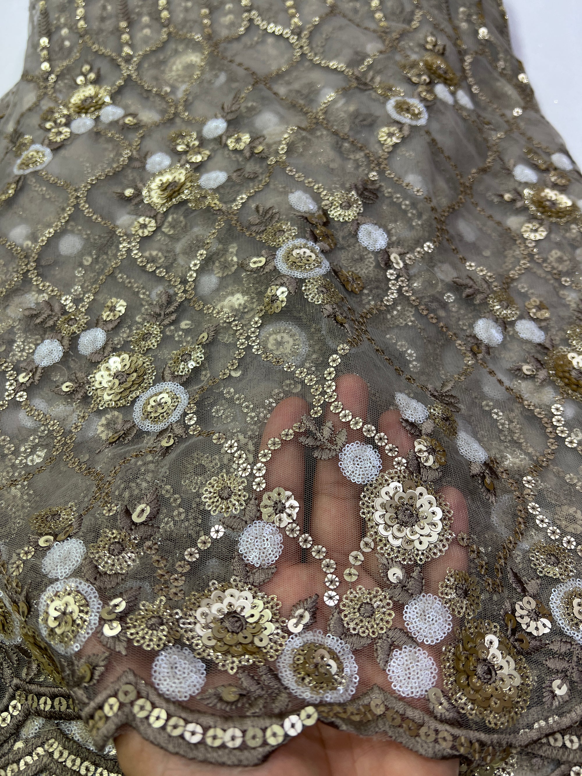 Embroidery on net fabric