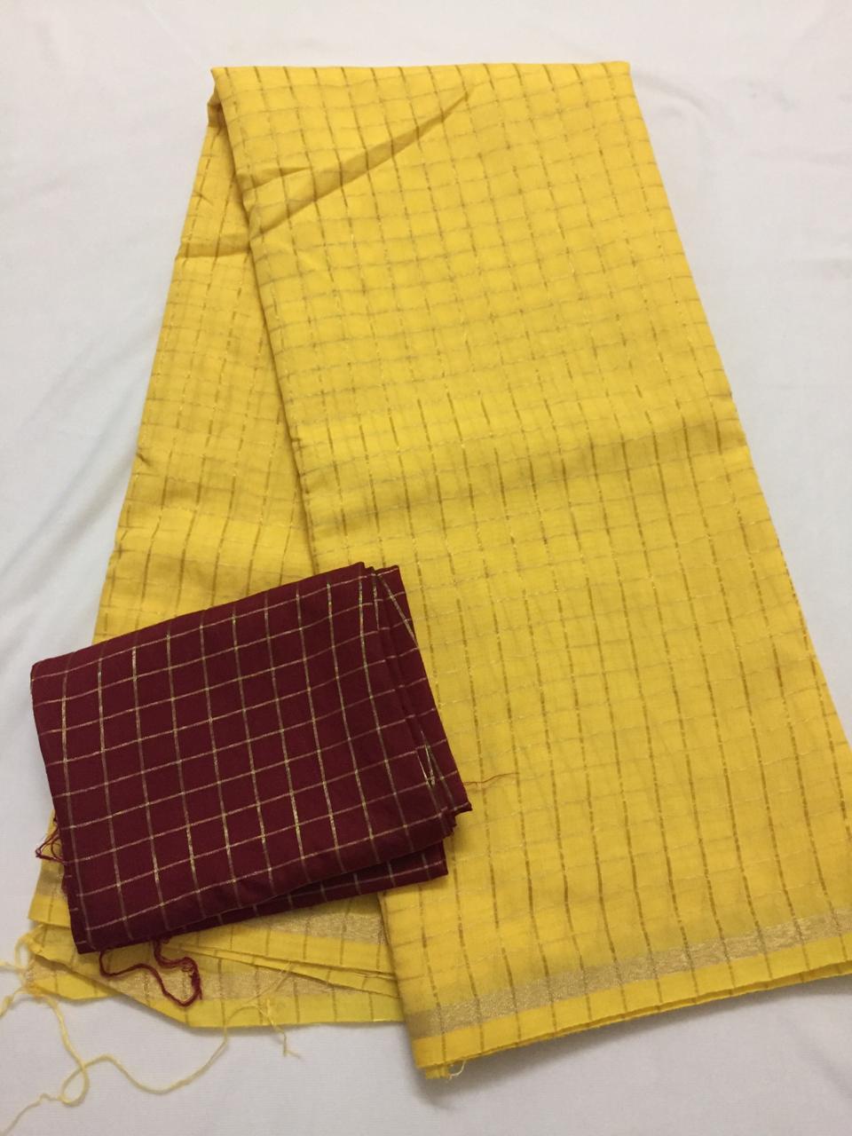 Silk zari checks saree with contrast blouse