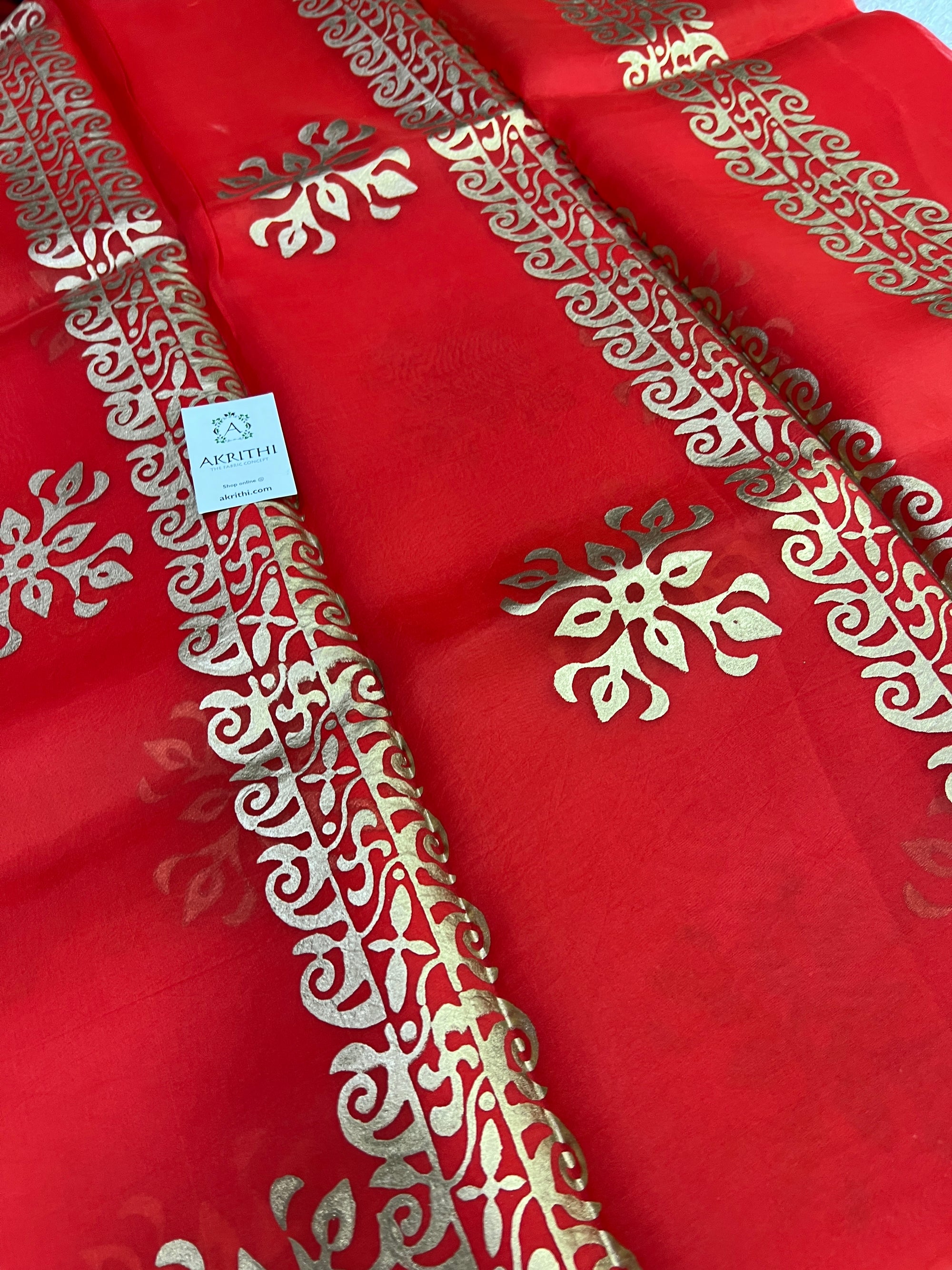 BLOCK PRINTED PURE SILK ORGANZA SAREE