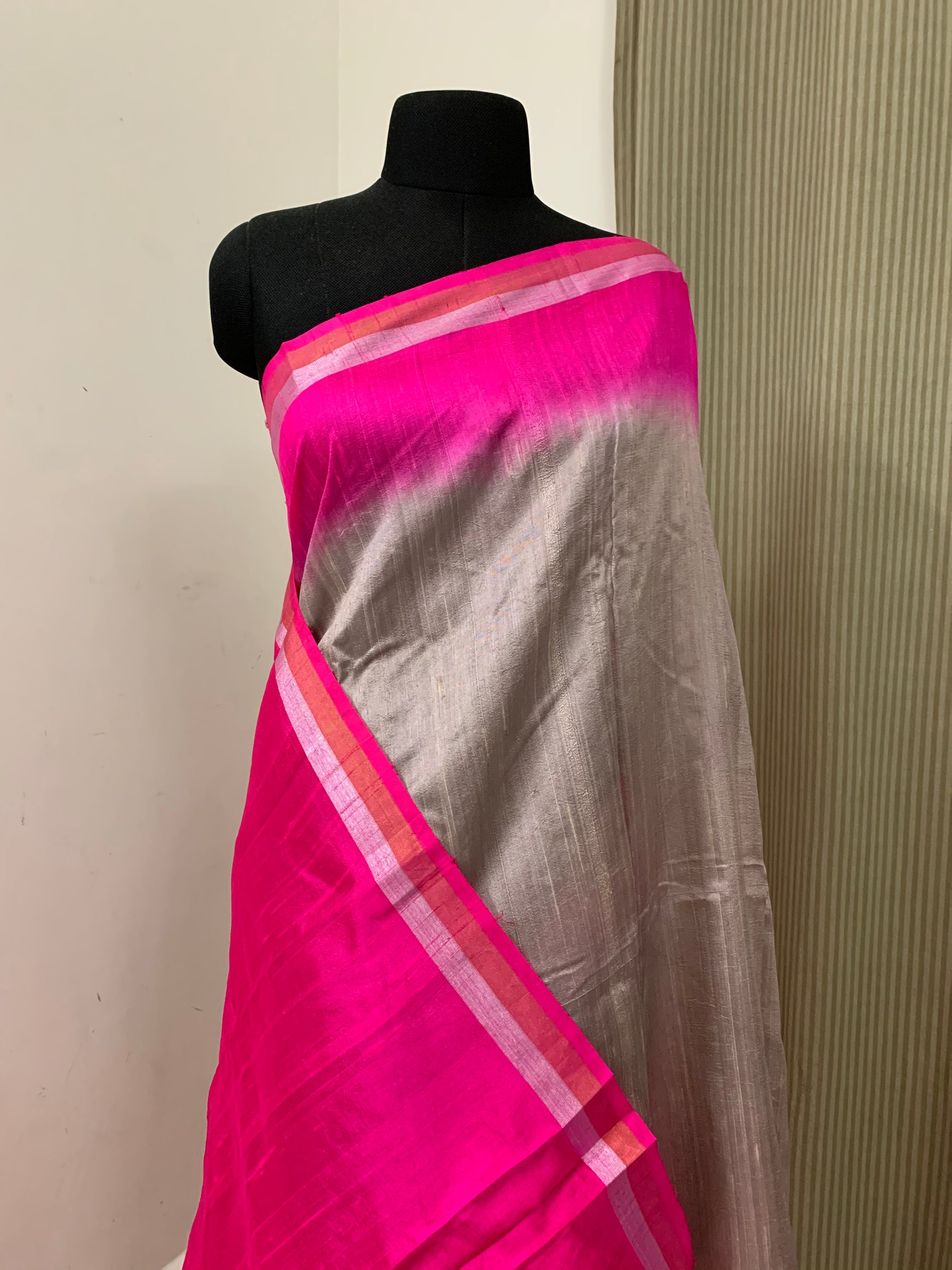 Dupion pure raw silk saree with zari border