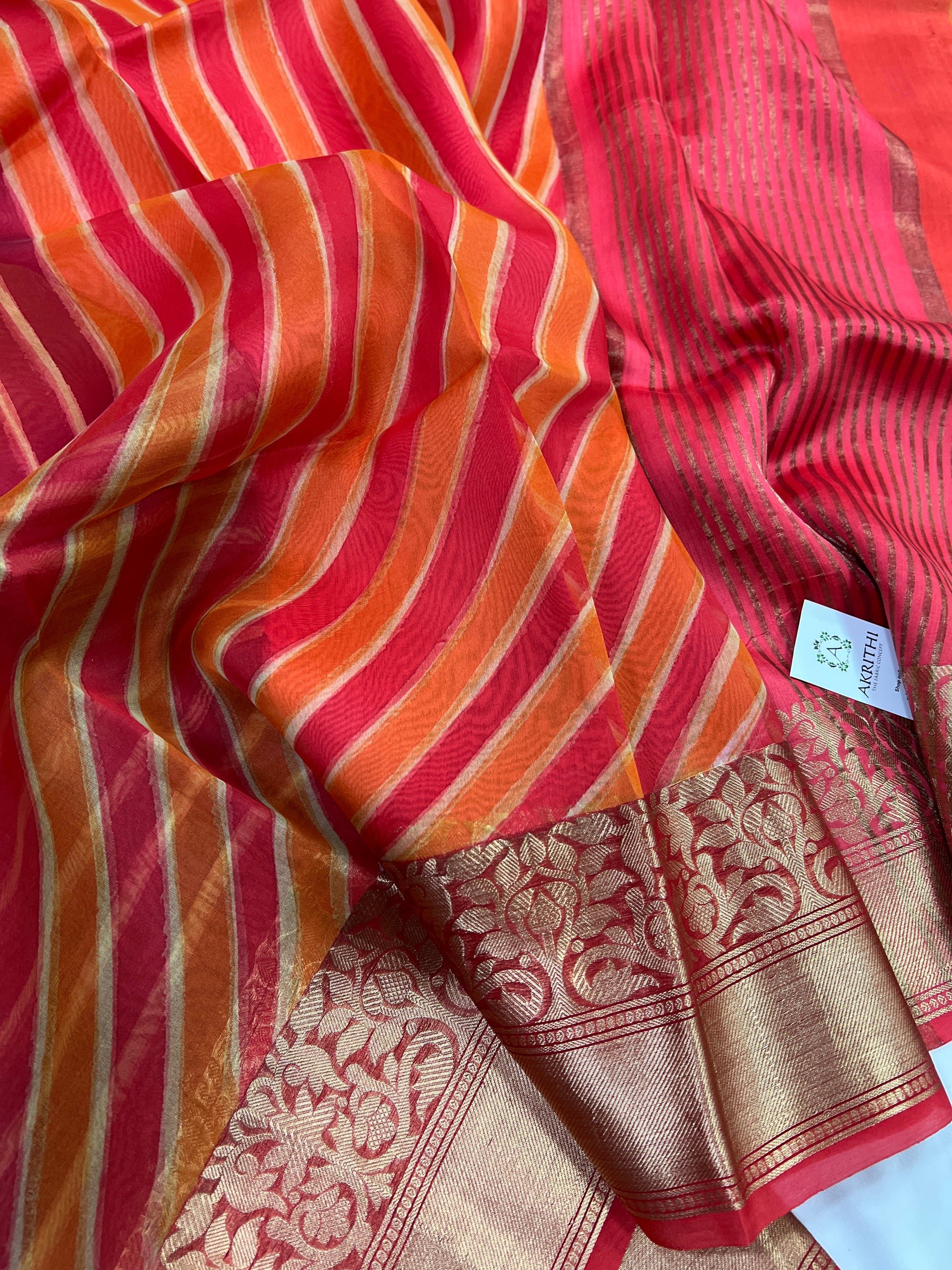 Hand brushed pure silk organza saree