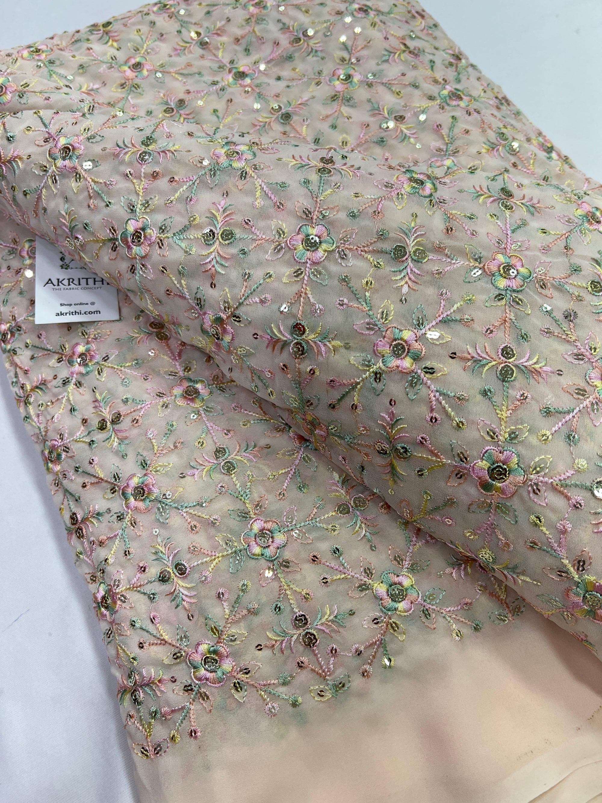 Embroidery on georgette fabric 1.4 metres cut