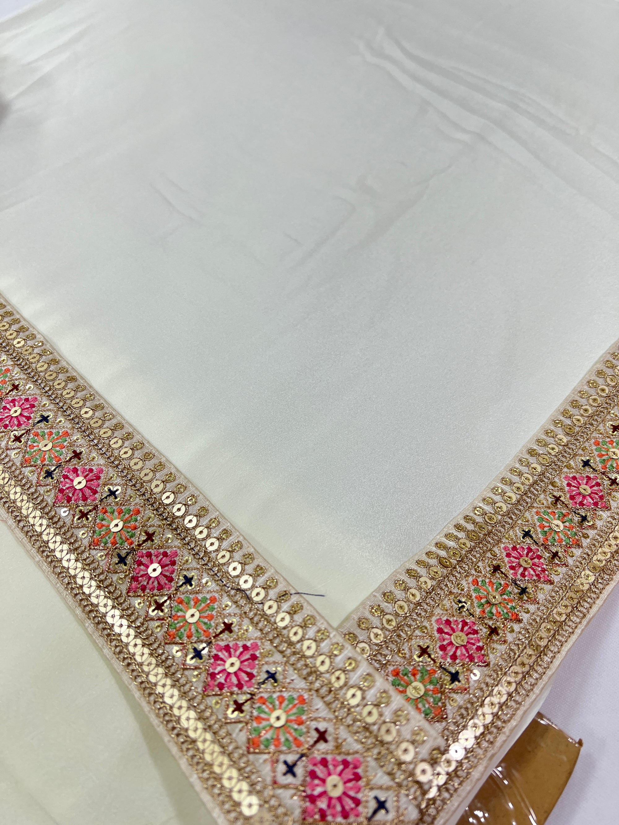 Off white crepe saree with lace