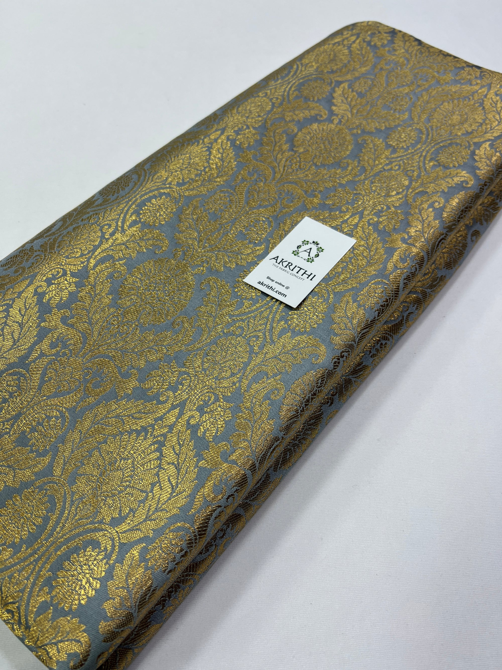 Handloom Banarasi brocade fabric grey colour