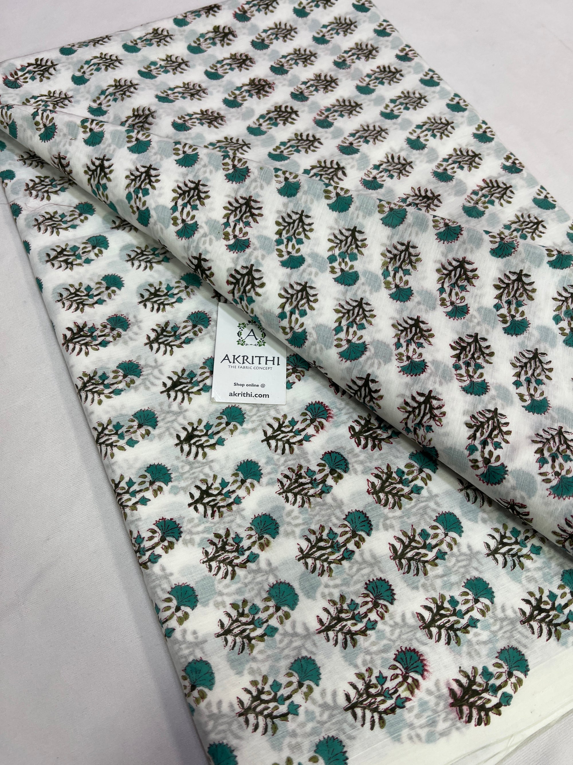 Hand block Printed pure mul cotton fabric