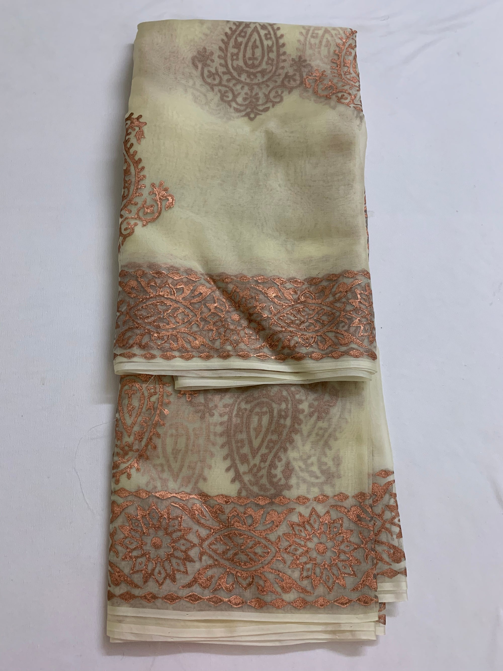 BLOCK PRINTED PURE SILK ORGANZA SAREE