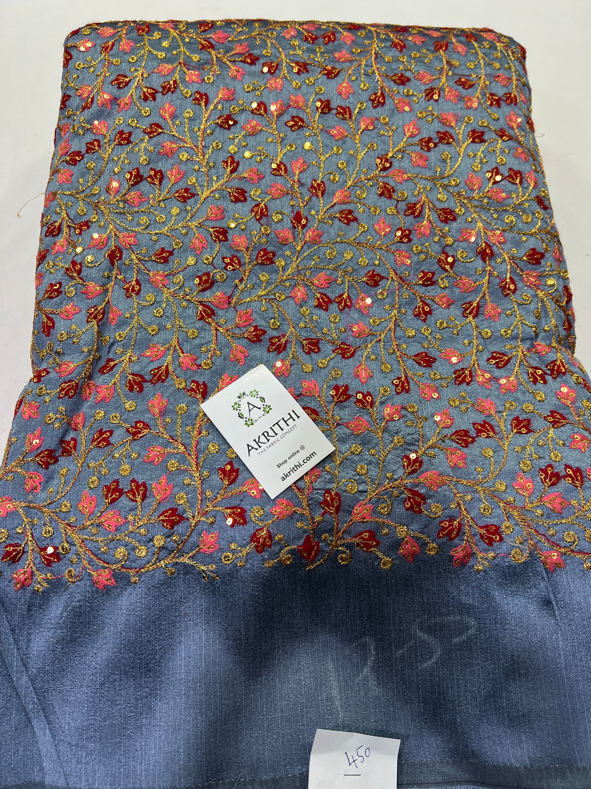 Embroidery on raw silk fabric