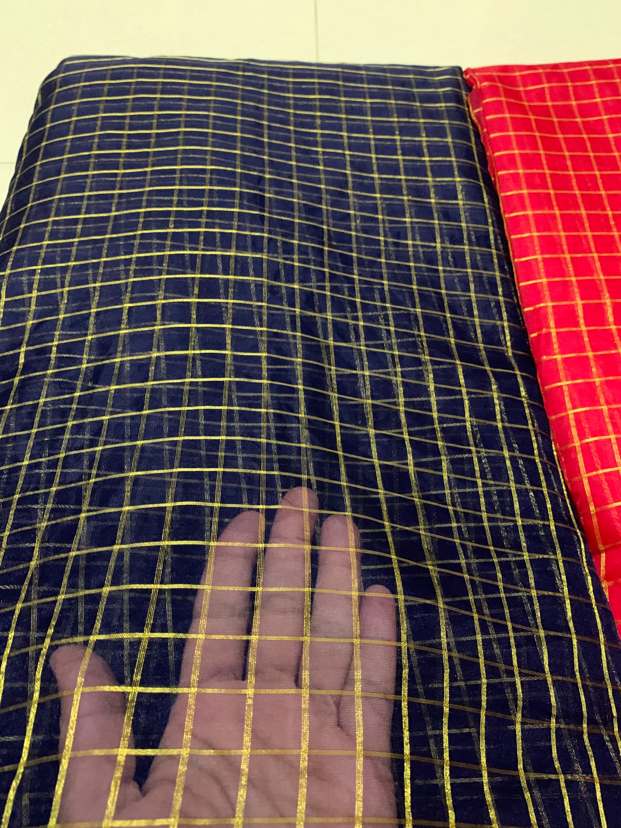 Zari checks organza fabric