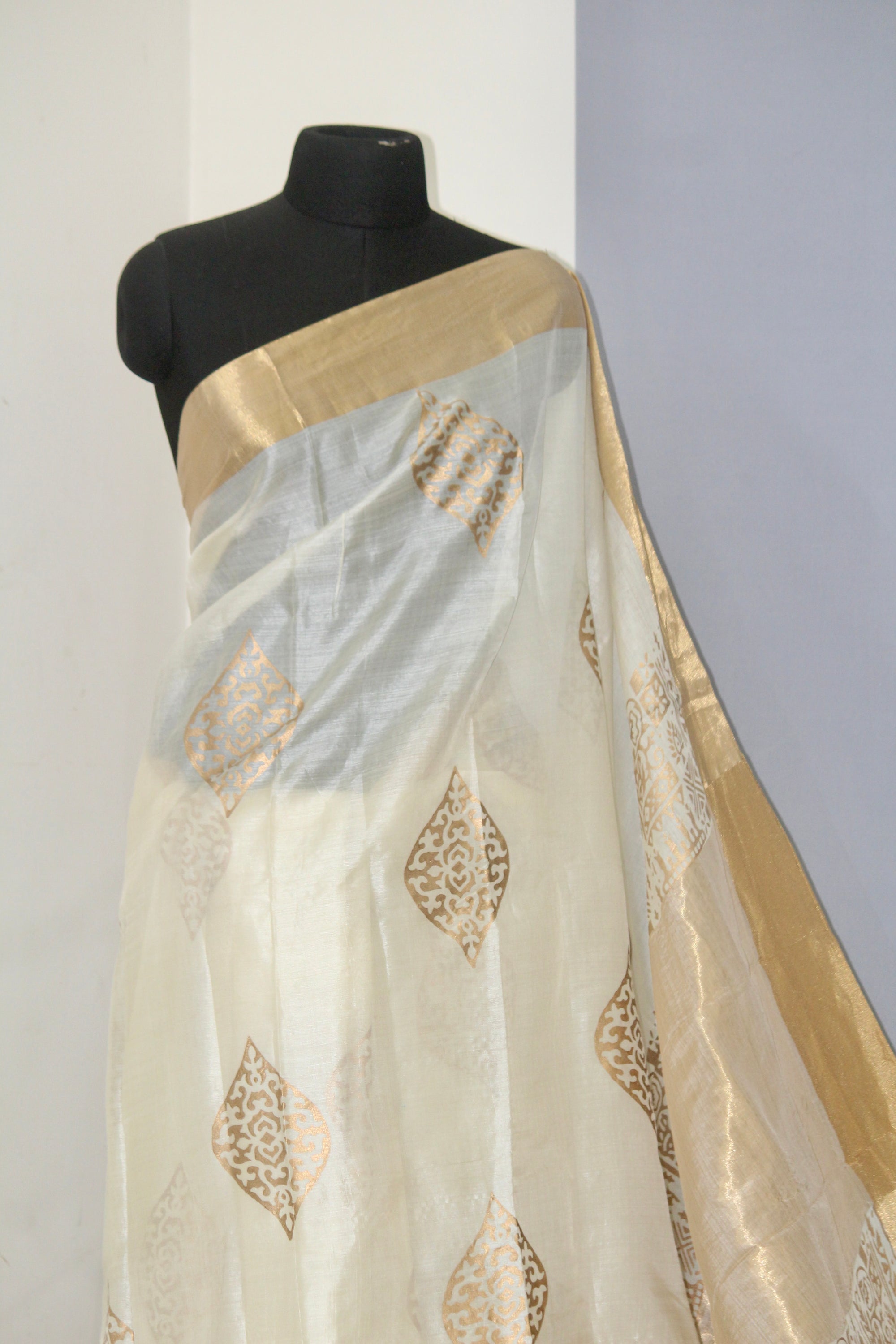 Pure Tussar silk saree with block print