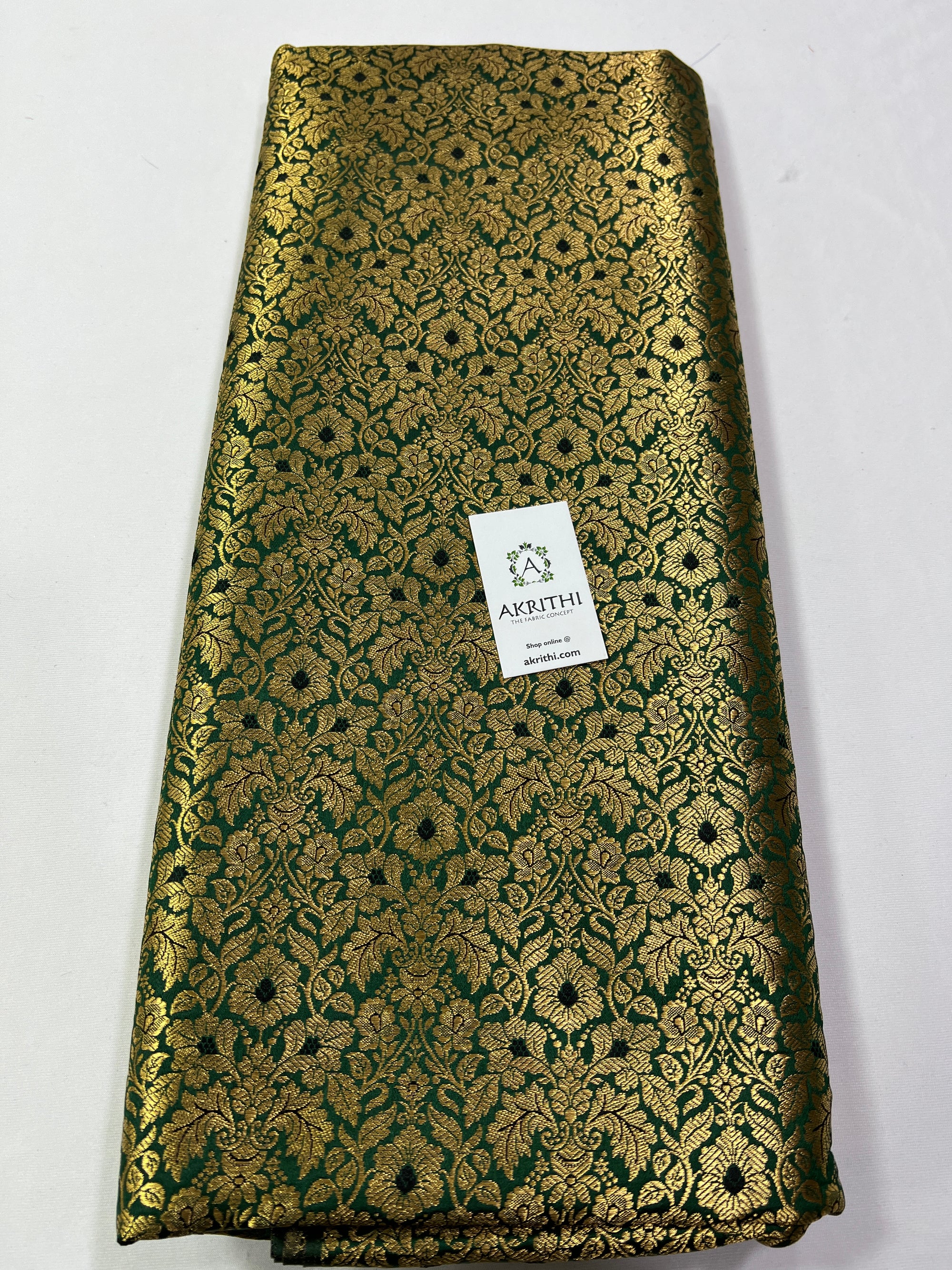 Handloom Banarasi brocade fabric dark green colour