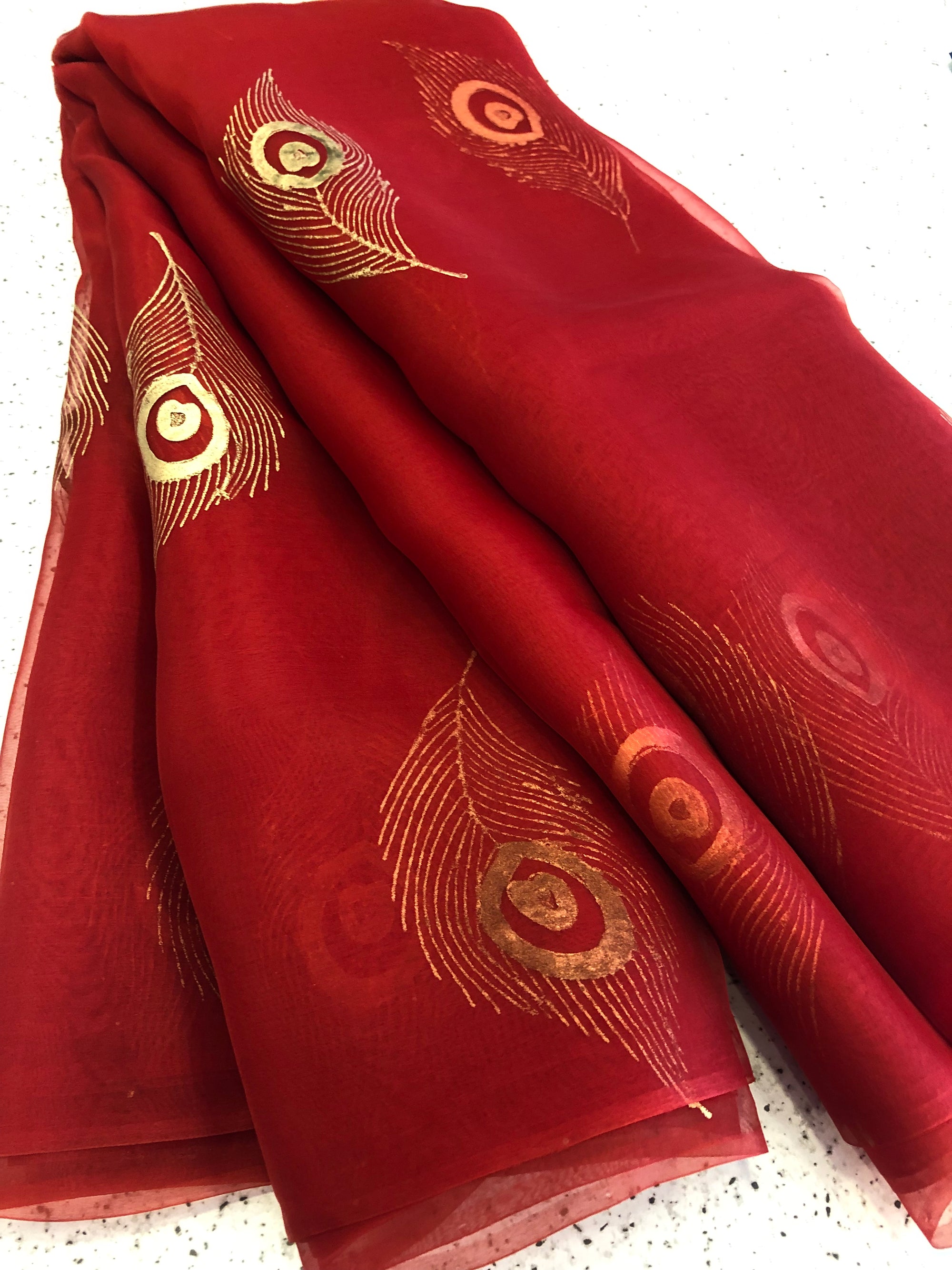 BLOCK PRINTED PURE SILK ORGANZA SAREE
