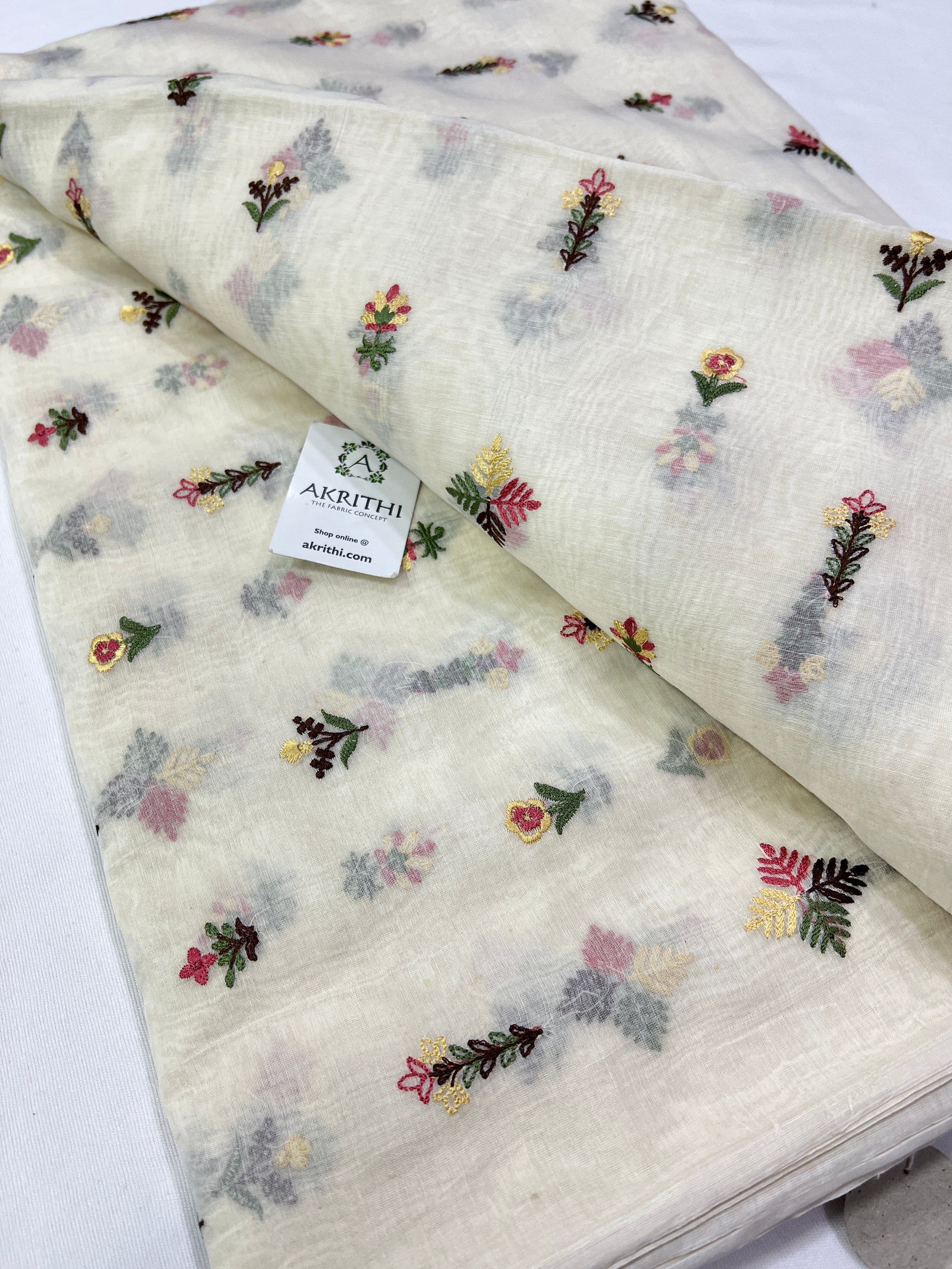HANDLOOM MUL CHANDERI EMBROIDERED FABRIC