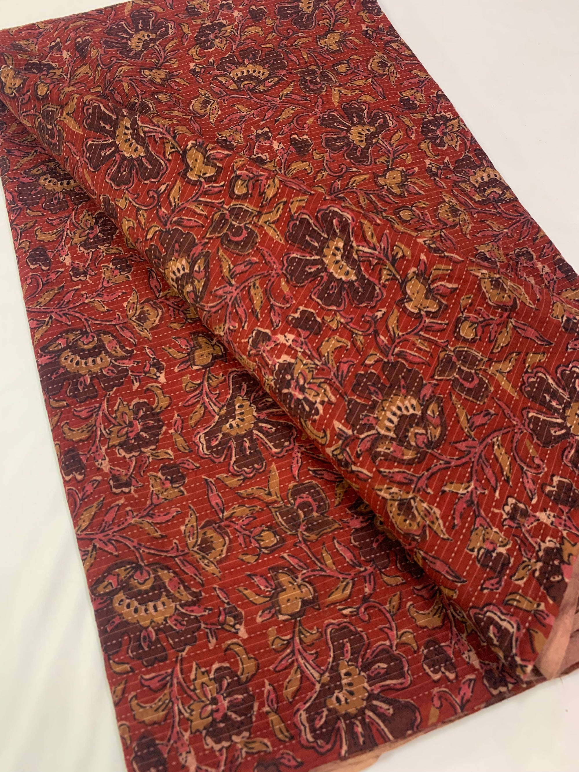 Hand block Kalamkari Printed Kantha pure cotton fabric