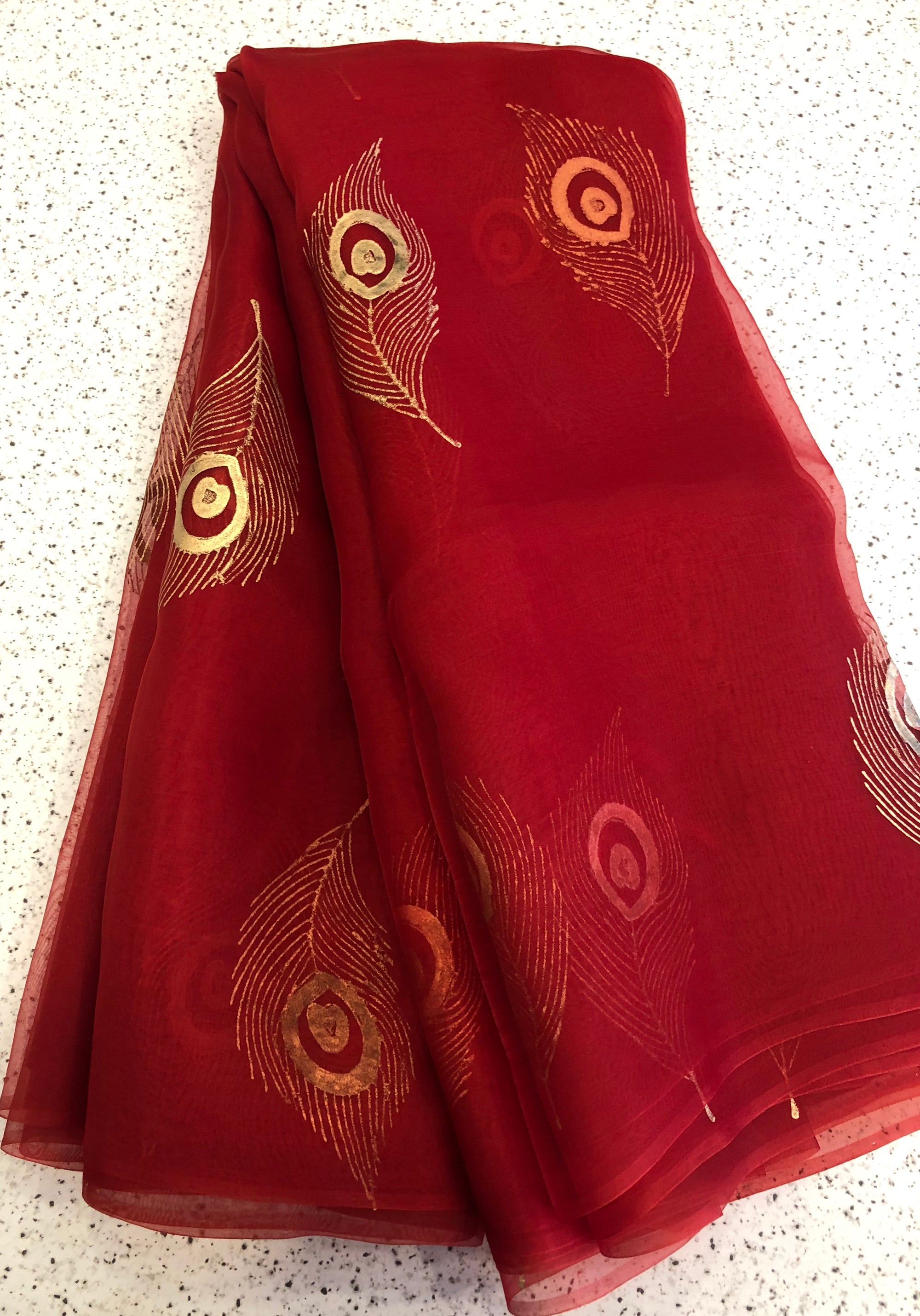 BLOCK PRINTED PURE SILK ORGANZA SAREE