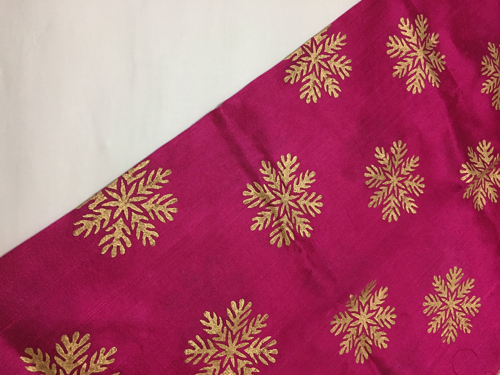 Dupion pure raw silk half and half saree with block print