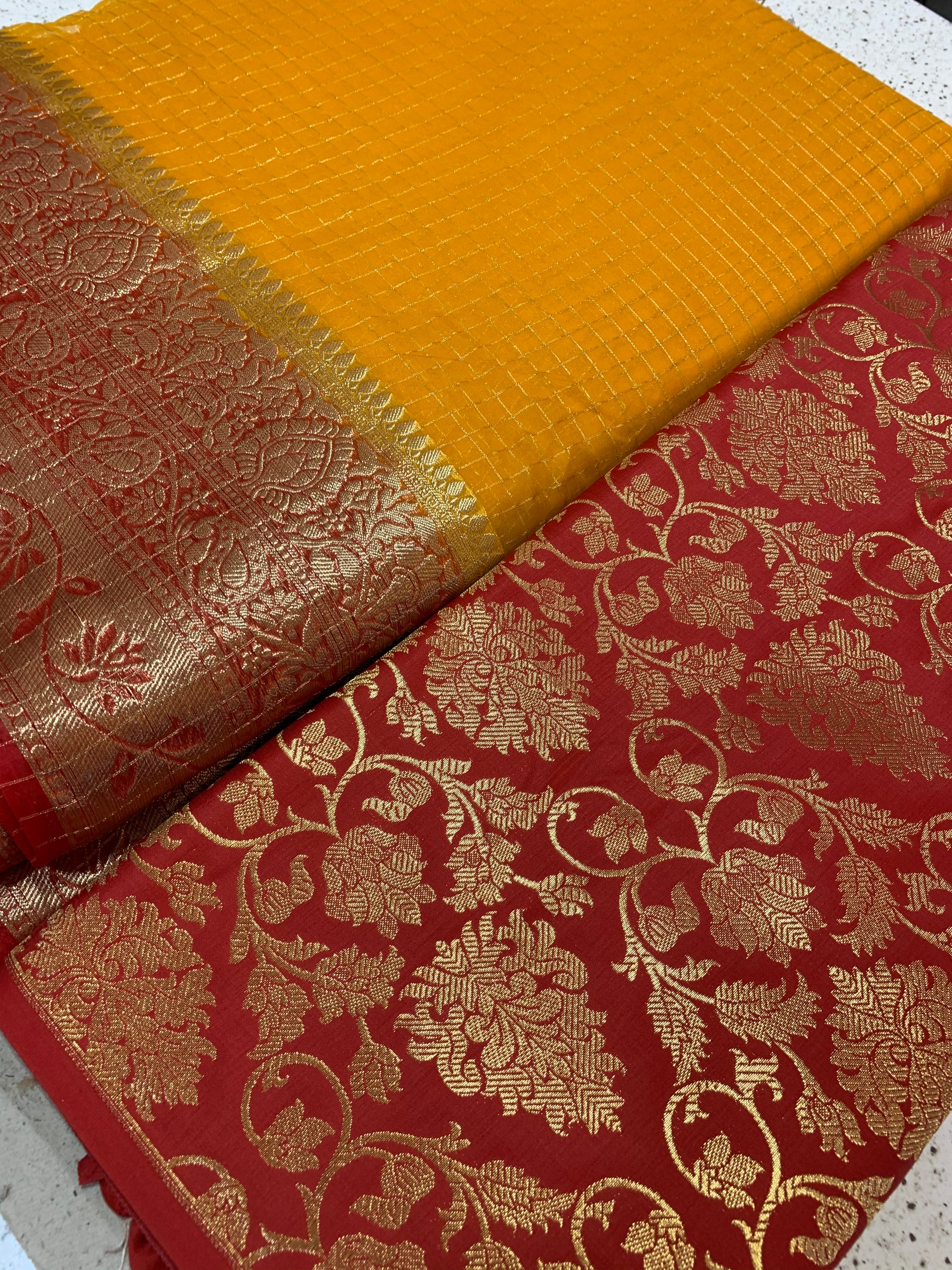 Banarasi fabric with organza checks combo