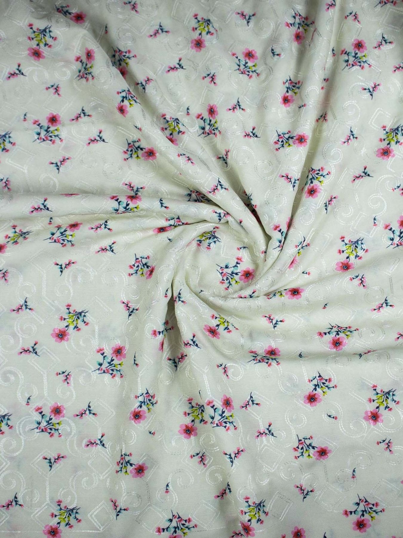Printed embroidered rayon fabric