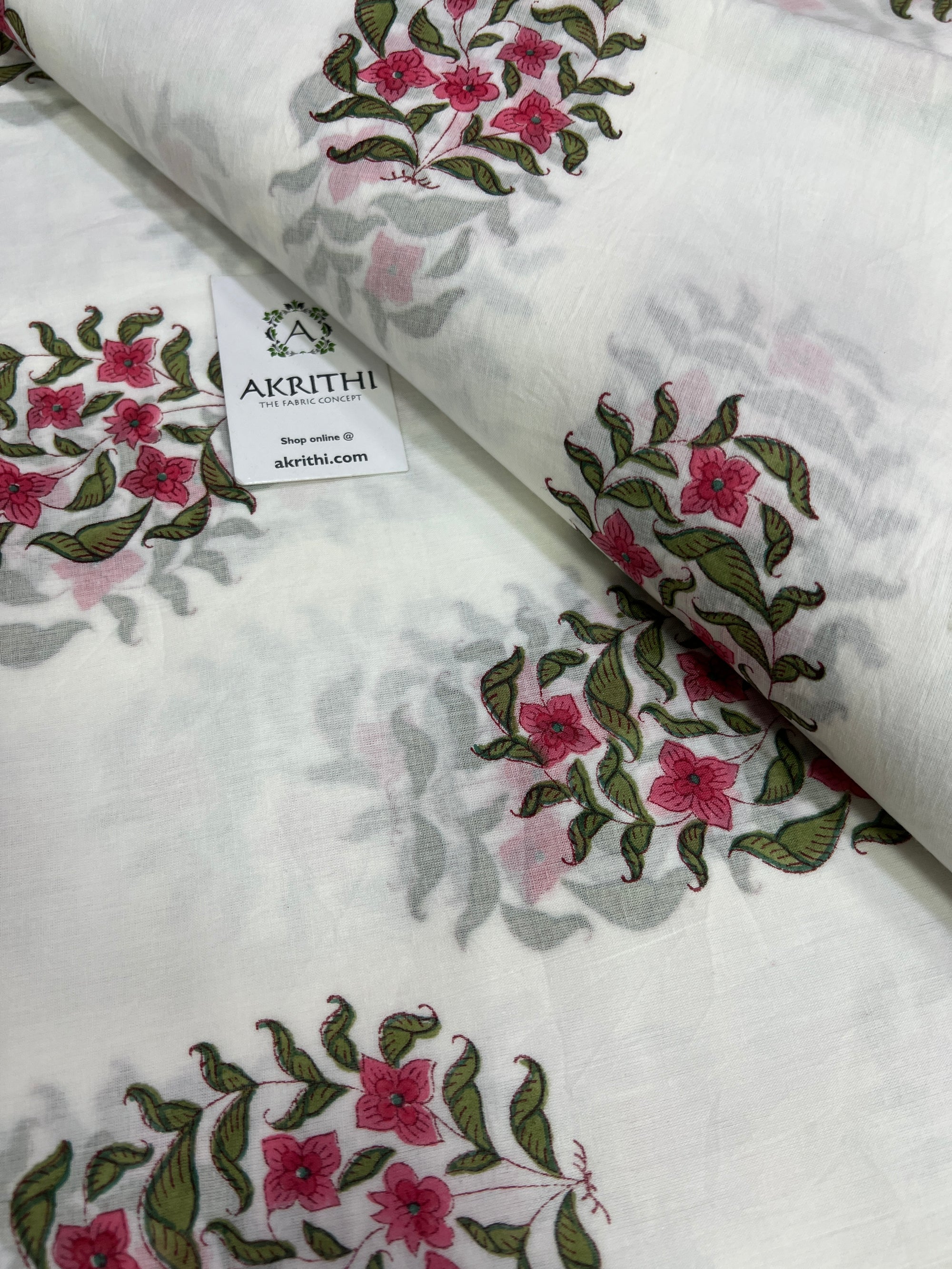 Hand block Printed pure mul cotton fabric