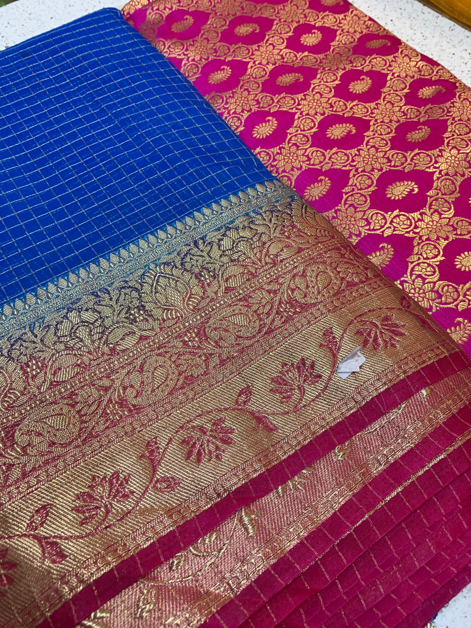 Banarasi fabric with organza checks combo