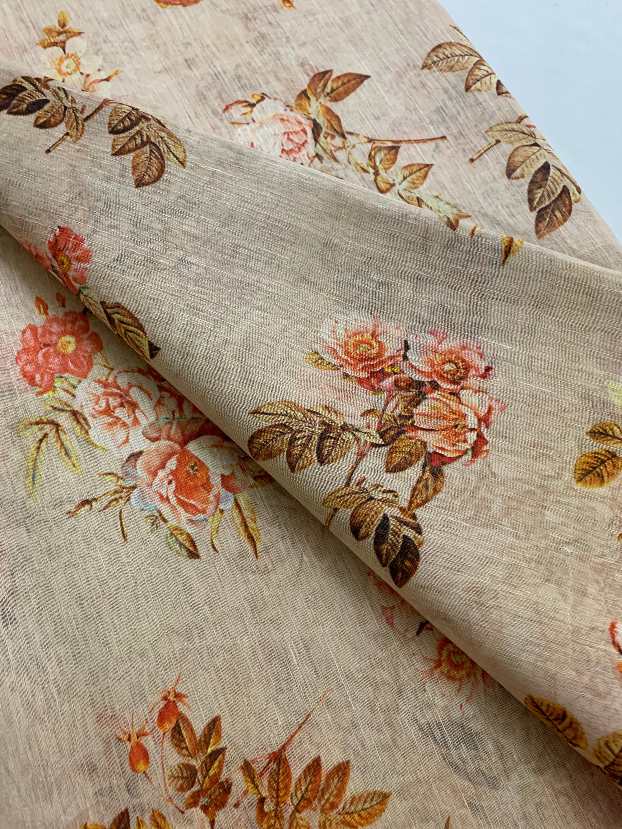 Handloom Printed pure linen silk fabric