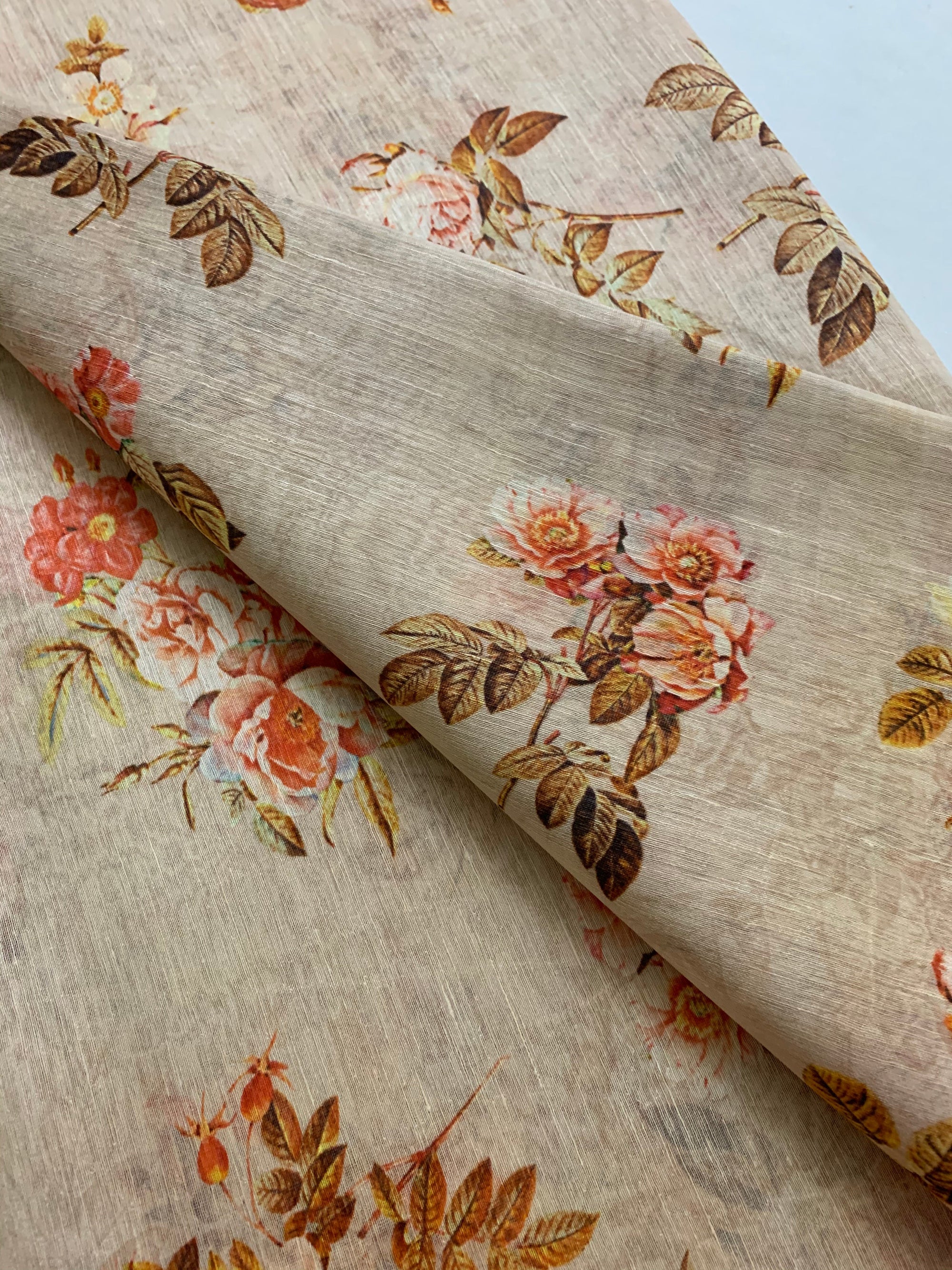 Handloom Printed pure linen silk fabric