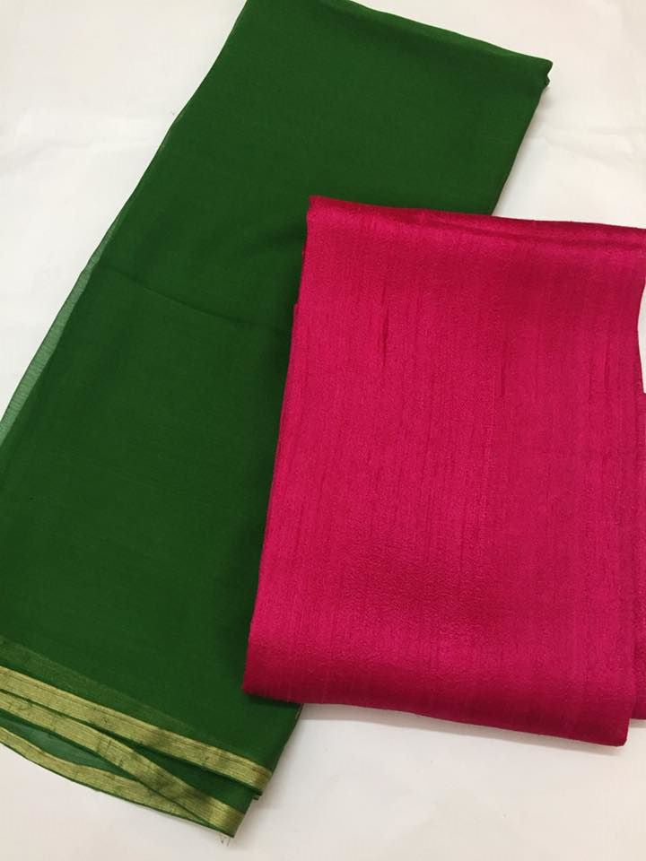 Pure raw silk top with pure silk chiffon dupatta