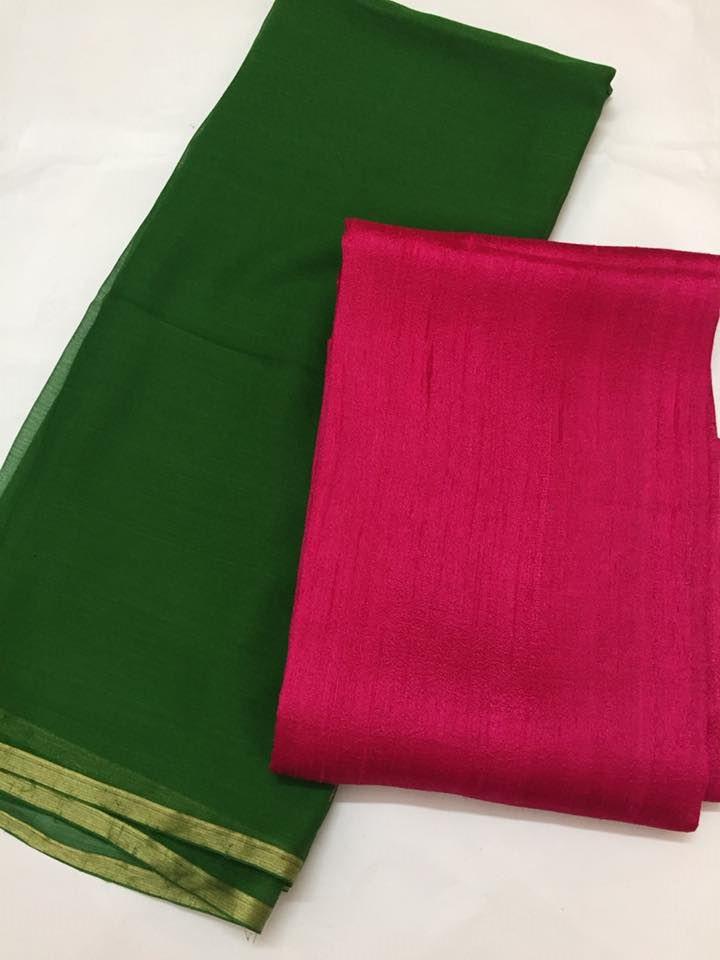 Pure silk chiffon saree with pure raw silk blouse