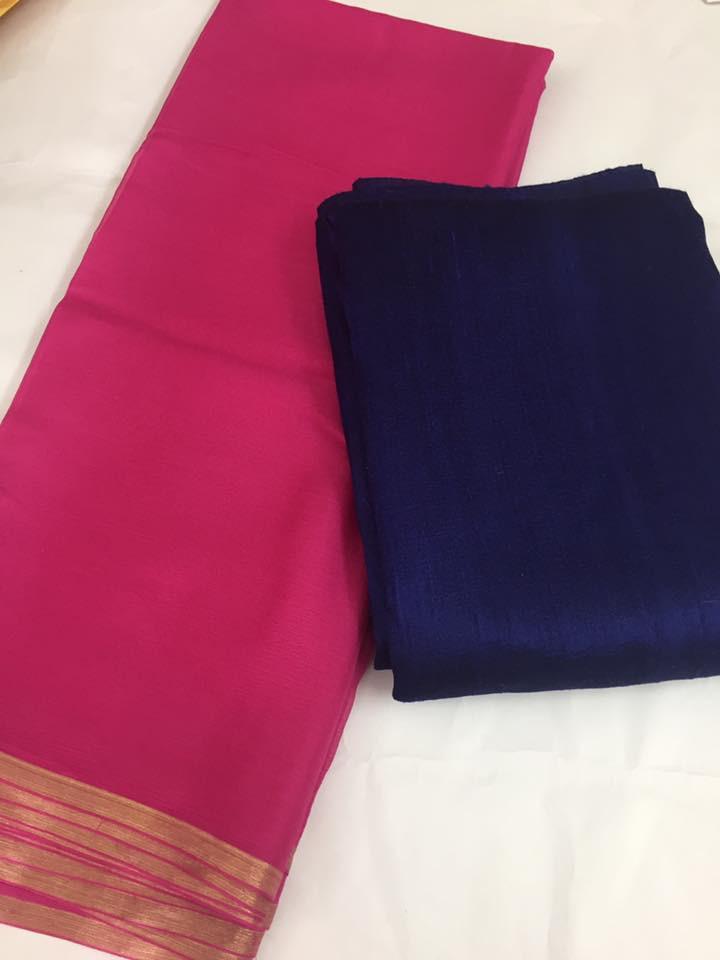 Pure silk chiffon saree with pure raw silk blouse