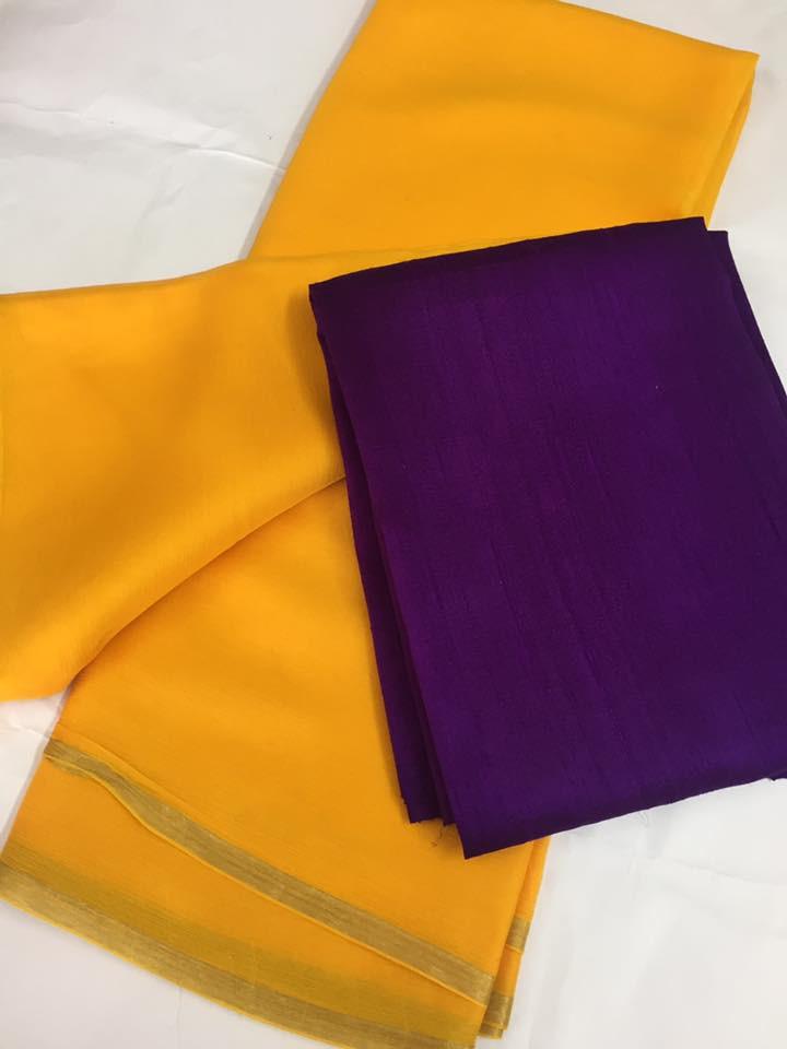 Pure silk chiffon saree with pure raw silk blouse