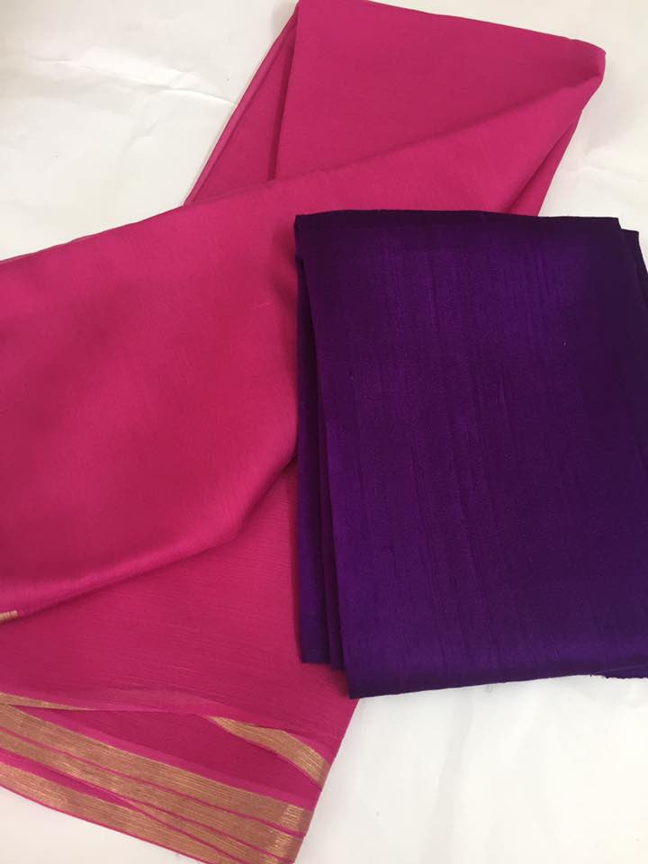 Pure raw silk top with pure silk chiffon dupatta