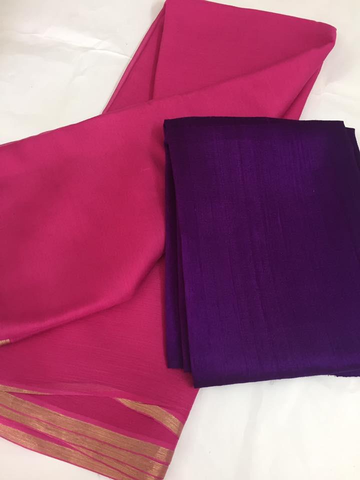 Pure silk chiffon saree with pure raw silk blouse
