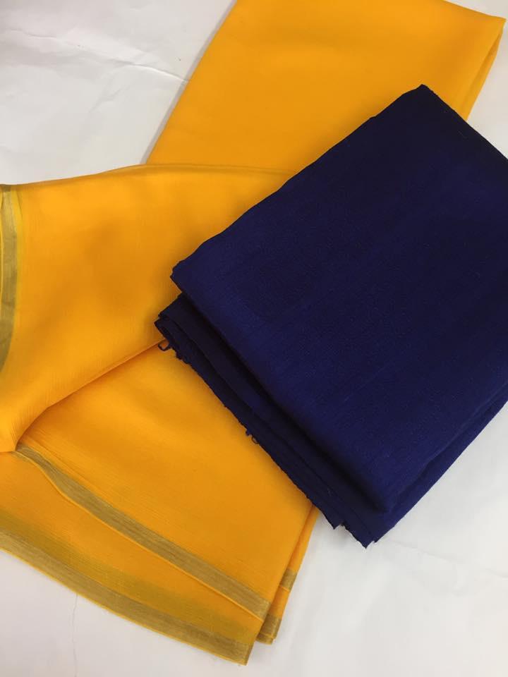 Pure silk chiffon saree with pure raw silk blouse