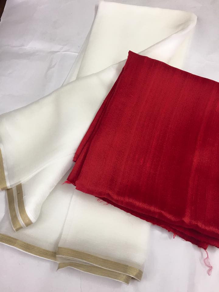 Pure raw silk top with pure silk chiffon dupatta