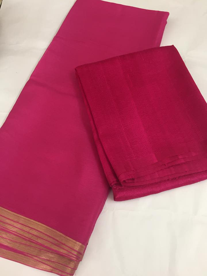 Pure raw silk top with pure silk chiffon dupatta