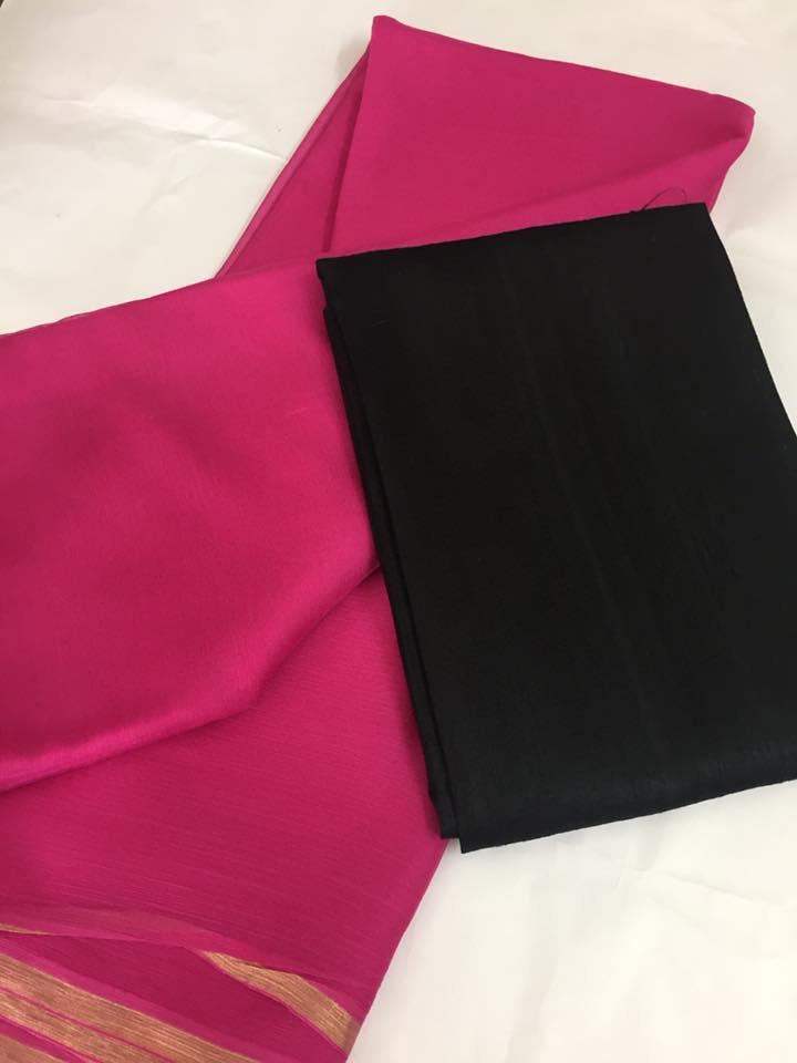 Pure silk chiffon saree with pure raw silk blouse